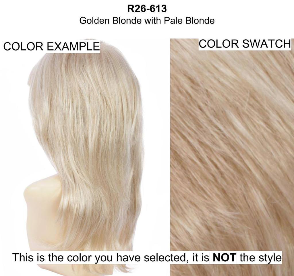 Angela Wig by Estetica - 5 Piece Bundle with Christy's Wigs Q&A Booklet, Travel Size Wig Shampoo (2oz), Wig Cap & Wide Tooth Comb - Color R26/613 | Perfect for Cosplay, Costume Parties & Everyday Wear