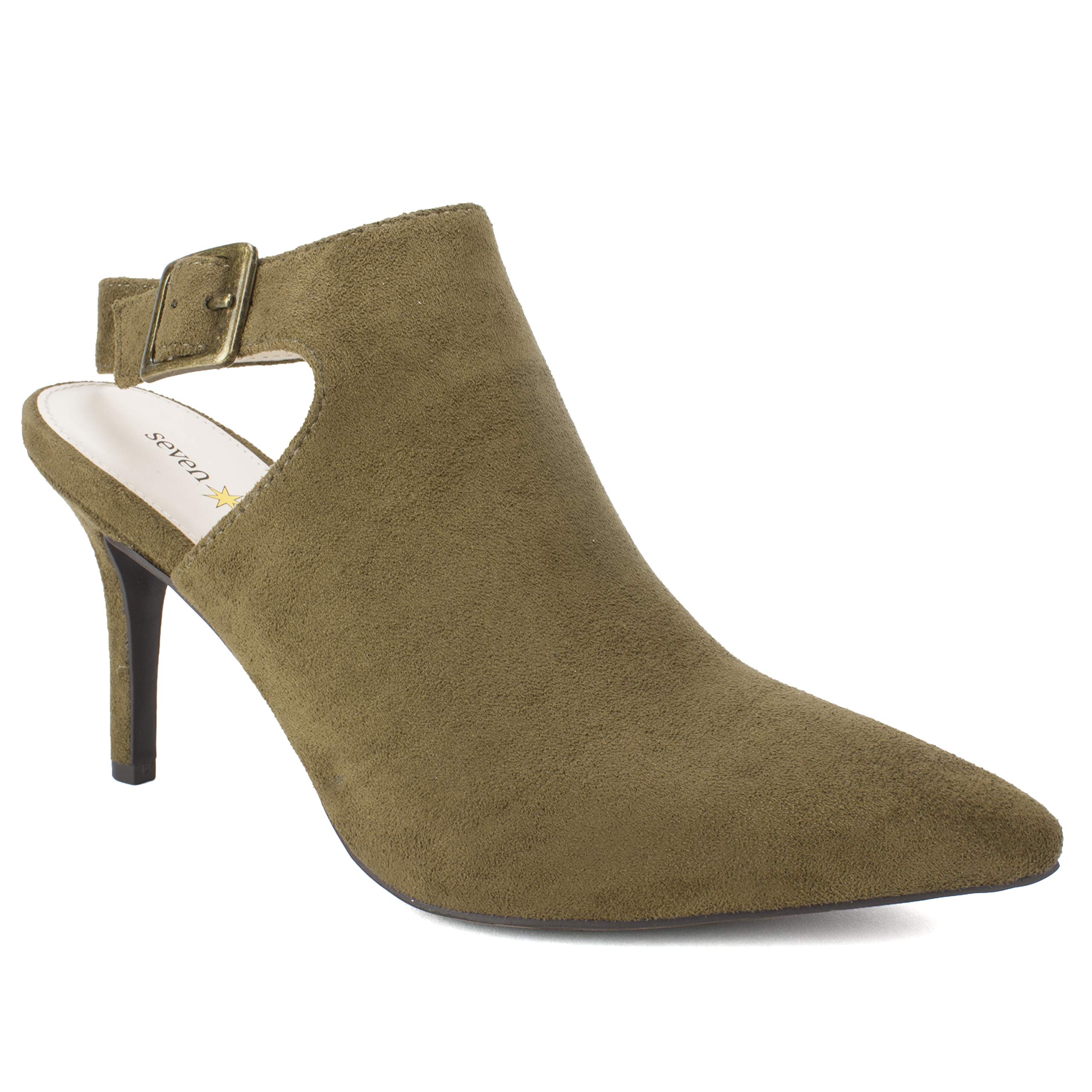 SEVEN DIALS Sherly Women's Heels - Olive Suede, Size 6 for Office & Party