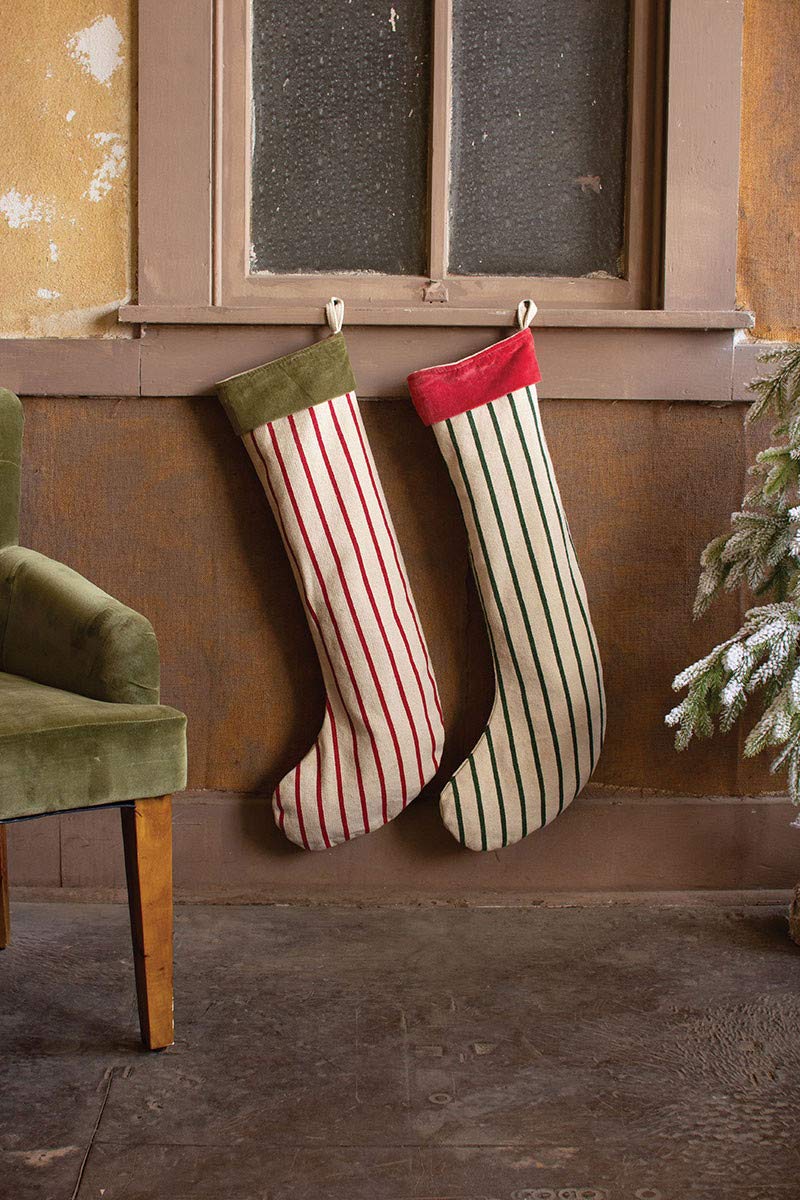 Kalalou NRV2168 Set of 2 Extra Large Striped Christmas Stockings - Colorful Holiday Decor for Fireplace Mantel & Gift Giving