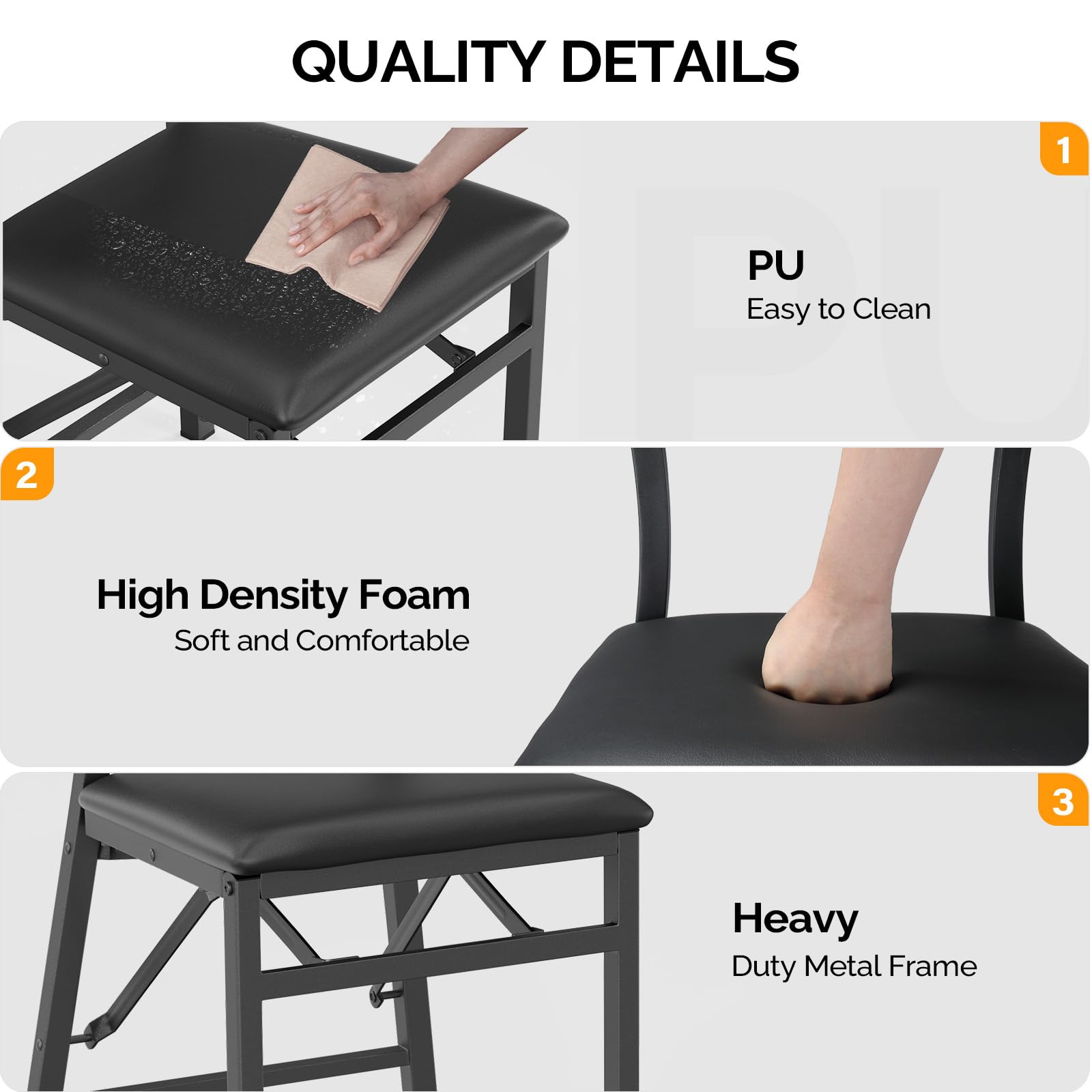 VINGLI Padded Folding Chairs - Heavy Duty Foldable Dining Chairs with Comfortable Cushion, Sturdy Metal Frame for Small Spaces, Black (2-Pack) - Perfect for Indoor/Outdoor Events, Parties, Camping & Home Use