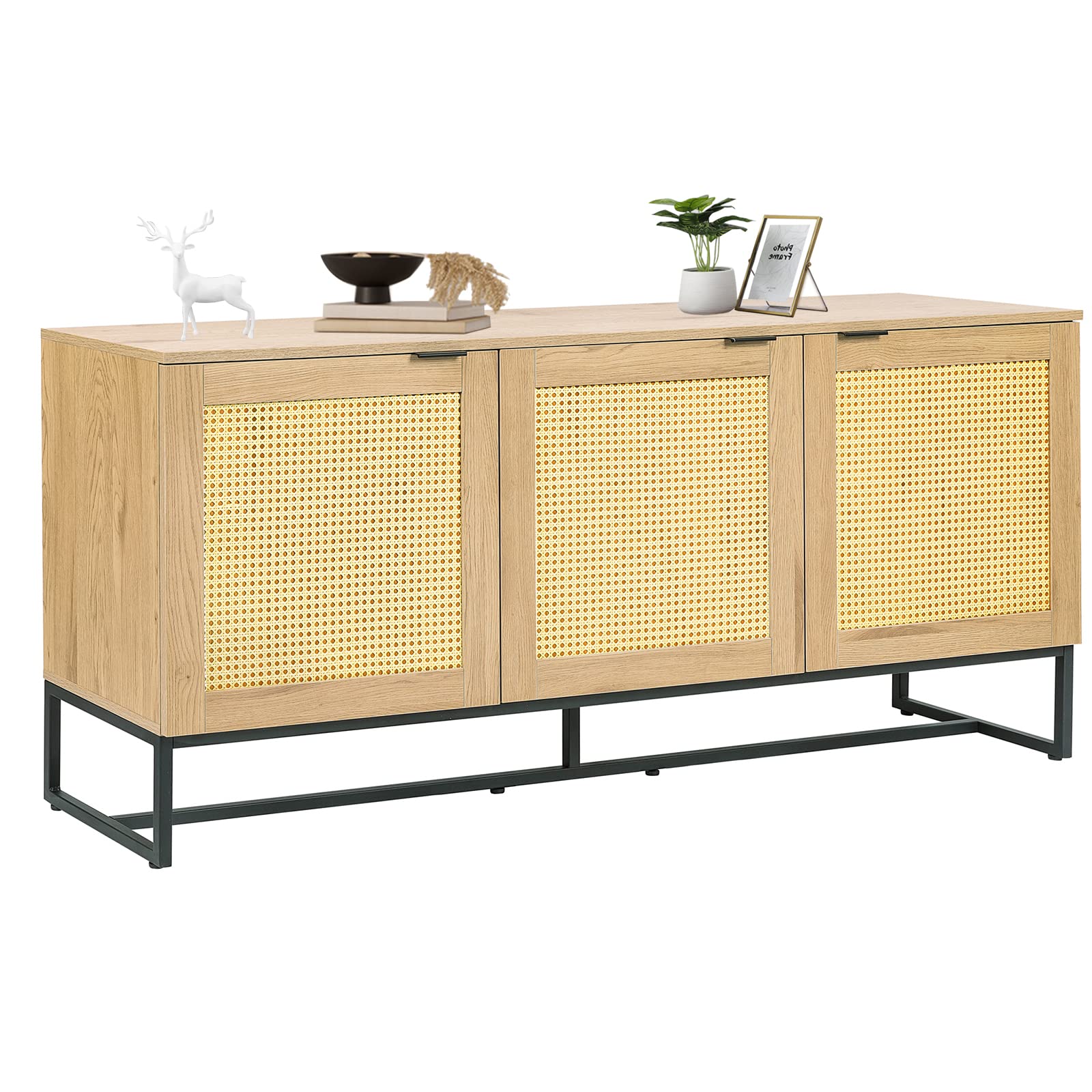 Rattan Accent Cabinet Sideboard Buffet with Decorated Doors - 29.5