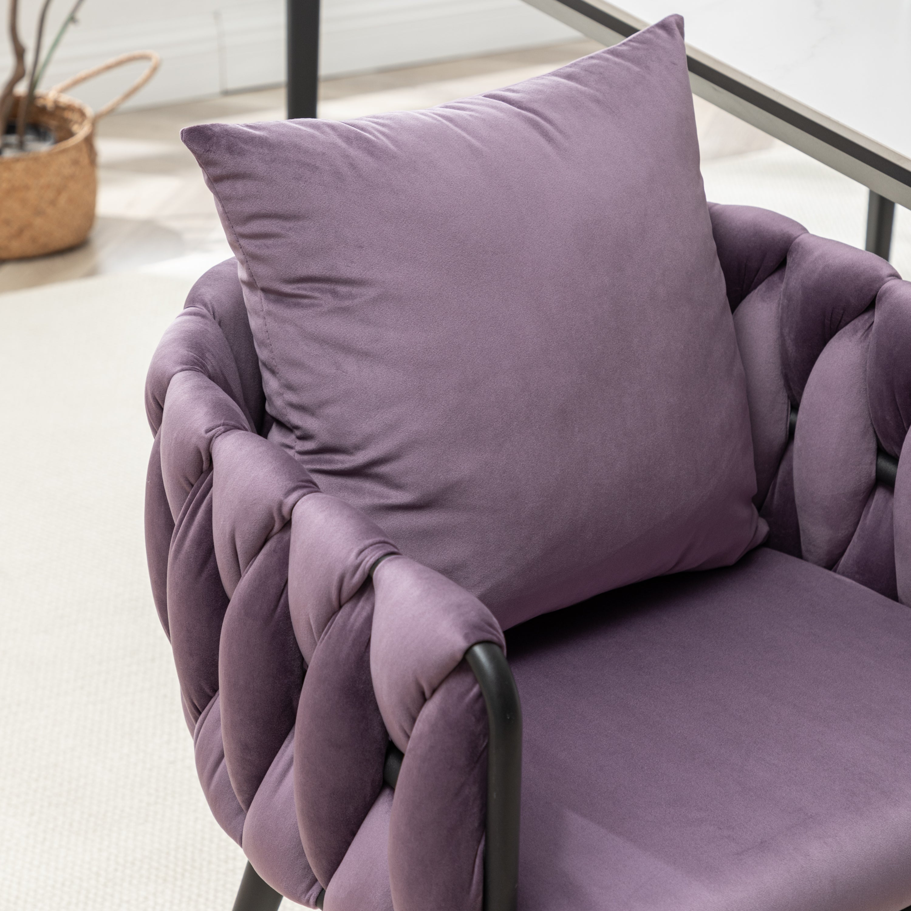 Dark Purple Velvet Dining Chairs Set of 2 - Modern Hand-Woven Upholstered Accent Chairs with Black Metal Legs for Living Room, Kitchen, Dining Room & Vanity - Perfect for Entertaining, Relaxing & Home Decor