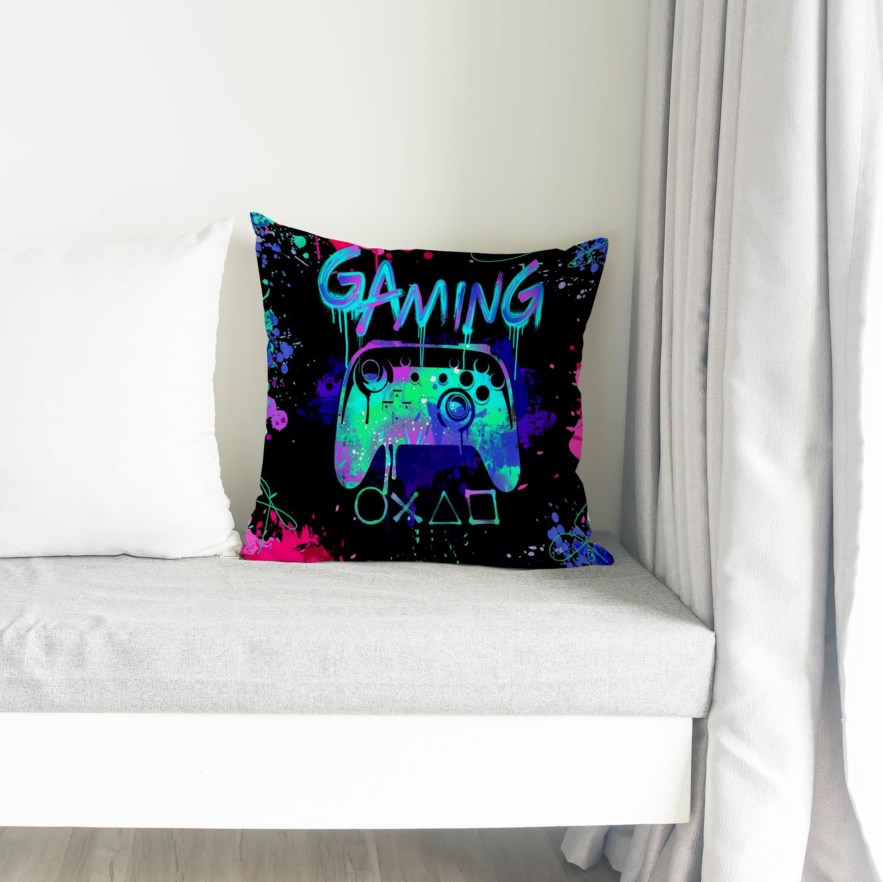 18x18 Gaming Pillow Covers - Gamer Room Decor for Boys - Video Game Themed Bedroom Accessories - Perfect for Gaming Rooms, Teen Boys' Bedrooms & Esports Themed Spaces