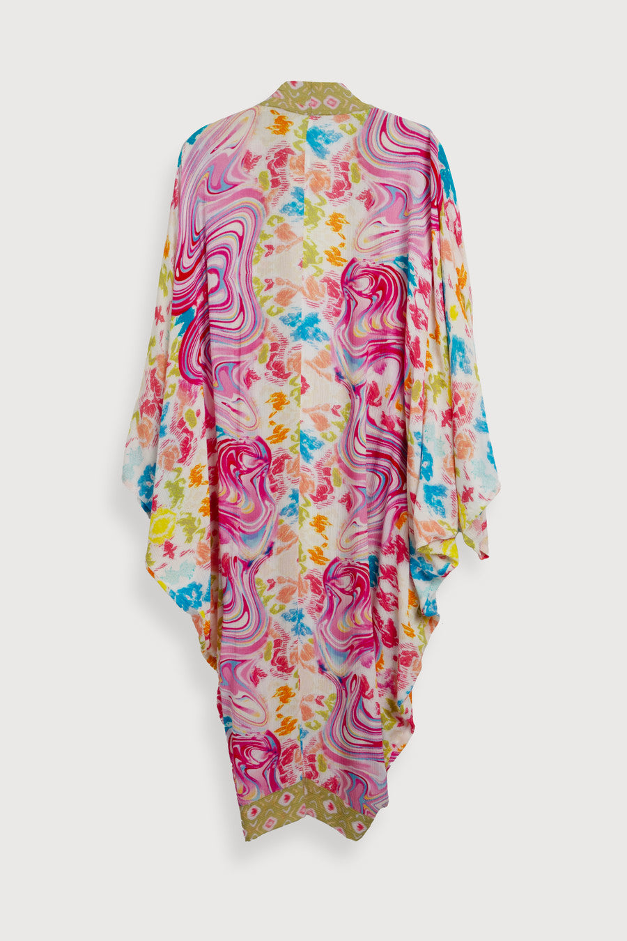 Elegant Multicolor Marble Print Kimono Robe - Lightweight Summer Cover Up for Women - Perfect for Beach, Poolside, and Lounge Wear