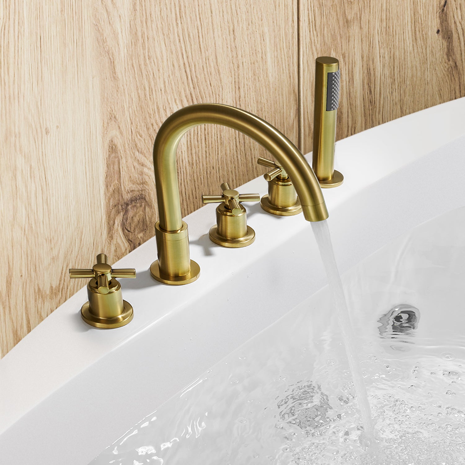 Sorlia Deck Mount Roman Tub Faucet with Cross Handles and Hand Shower - Perfect for Bathroom Renovation and Luxury Spa Experience