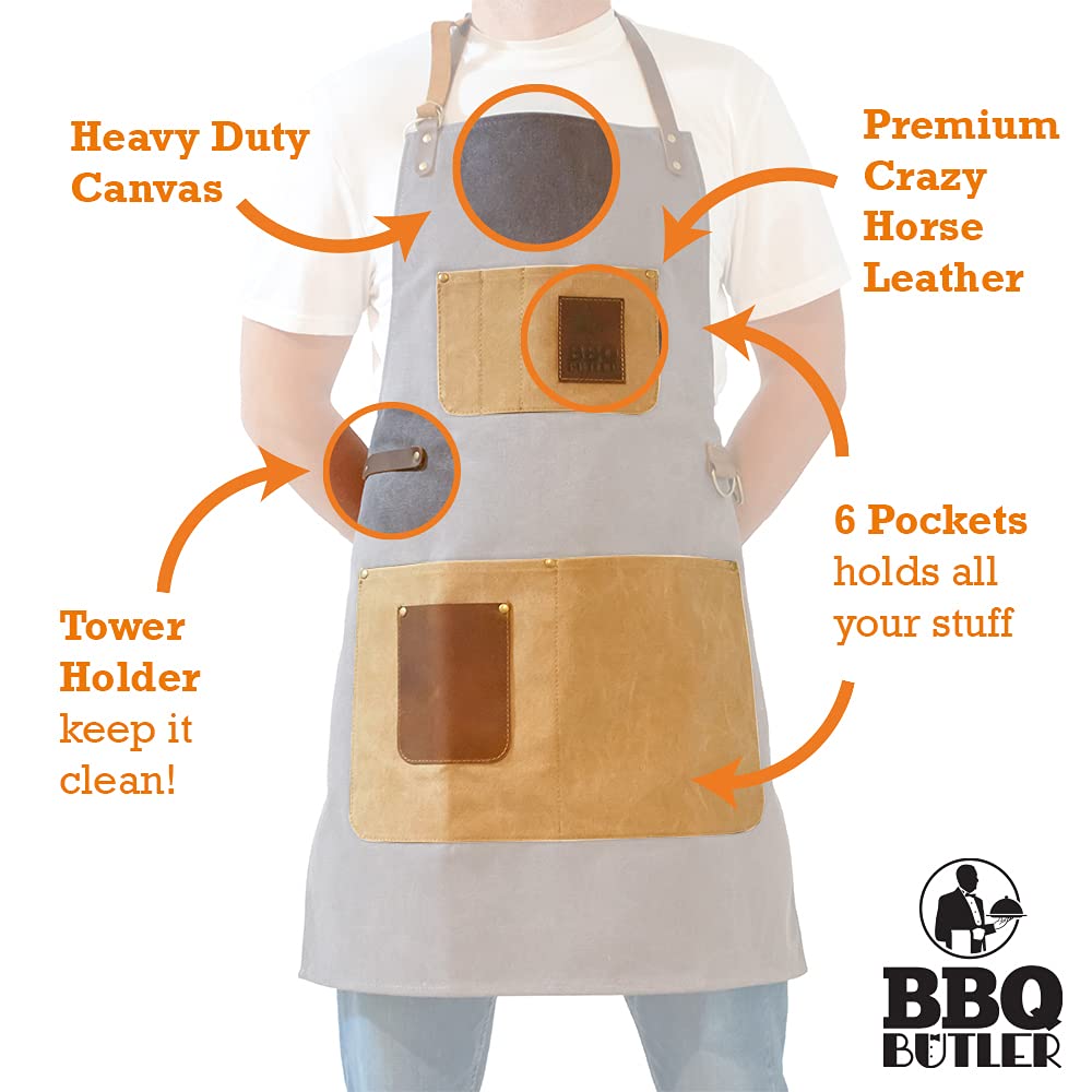 Heavy Duty Adjustable Canvas Grill Apron for BBQ, Smoking & Cooking - XXL Size for Men & Women - Perfect for Outdoor Grilling, Camping & Backyard Parties