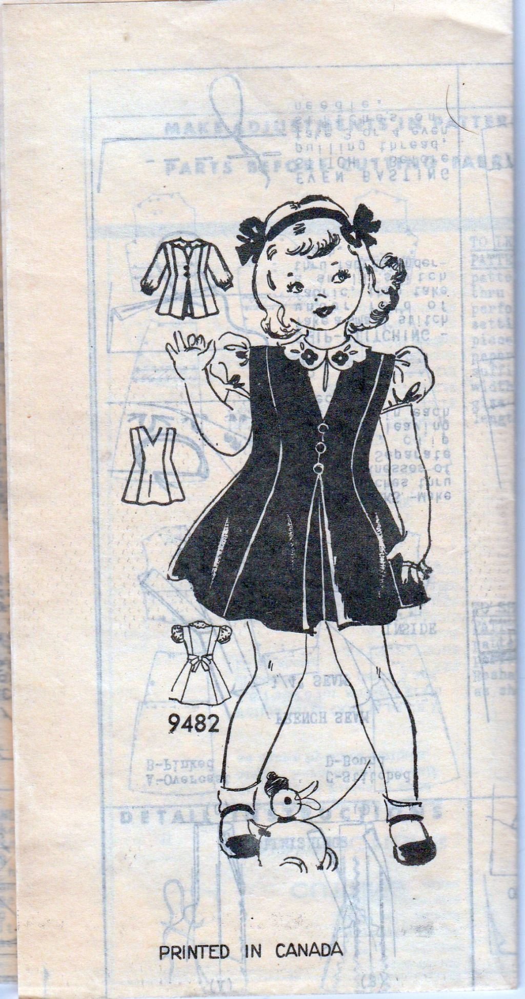 Vintage 1940s Girls Jumper Dress Sewing Pattern - Mail Order Marian Martin 9482 - Perfect for Historical Costumes, Retro Fashion & DIY Dressmaking Projects