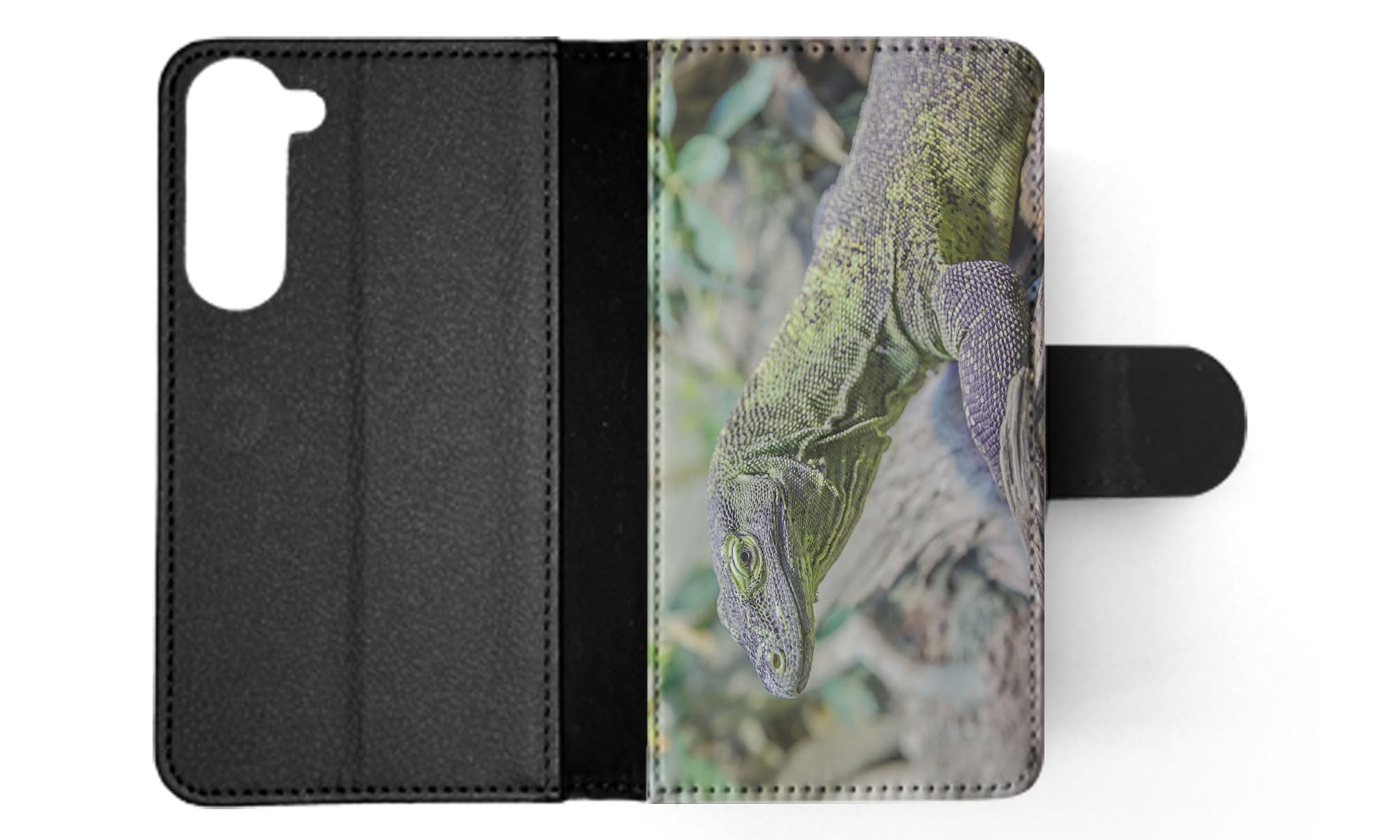 Premium Lizard Reptile Chameleon Pattern Flip Wallet Phone Case for Samsung Galaxy S23+ Plus - Stylish Protective Cover with Card Slots | Perfect for Daily Use, Travel & Business Meetings
