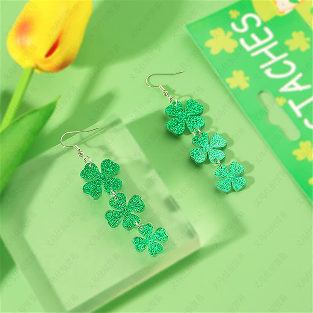 ASHMITA 2 Pairs St. Patrick's Day Earrings - Irish Shamrock Acrylic Dangle Earrings for Women | Green Lucky Clover Drop Earrings | Perfect for St. Patrick's Day Parties, Irish Themed Events & Everyday Fashion Accessories