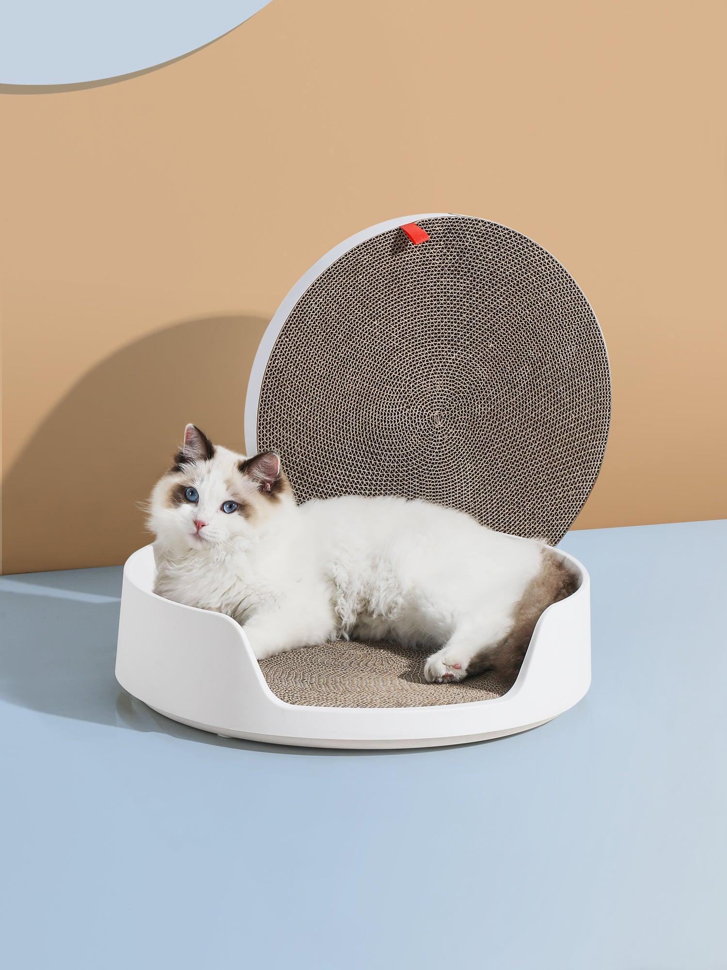 XL Castle 2-in-1 Front Entry Cat Litter Box with Scratch Basin - White | Large Enclosed Litter Box for Multiple Cats | Odor Control & Privacy Design for Home, Apartment, or Office Use