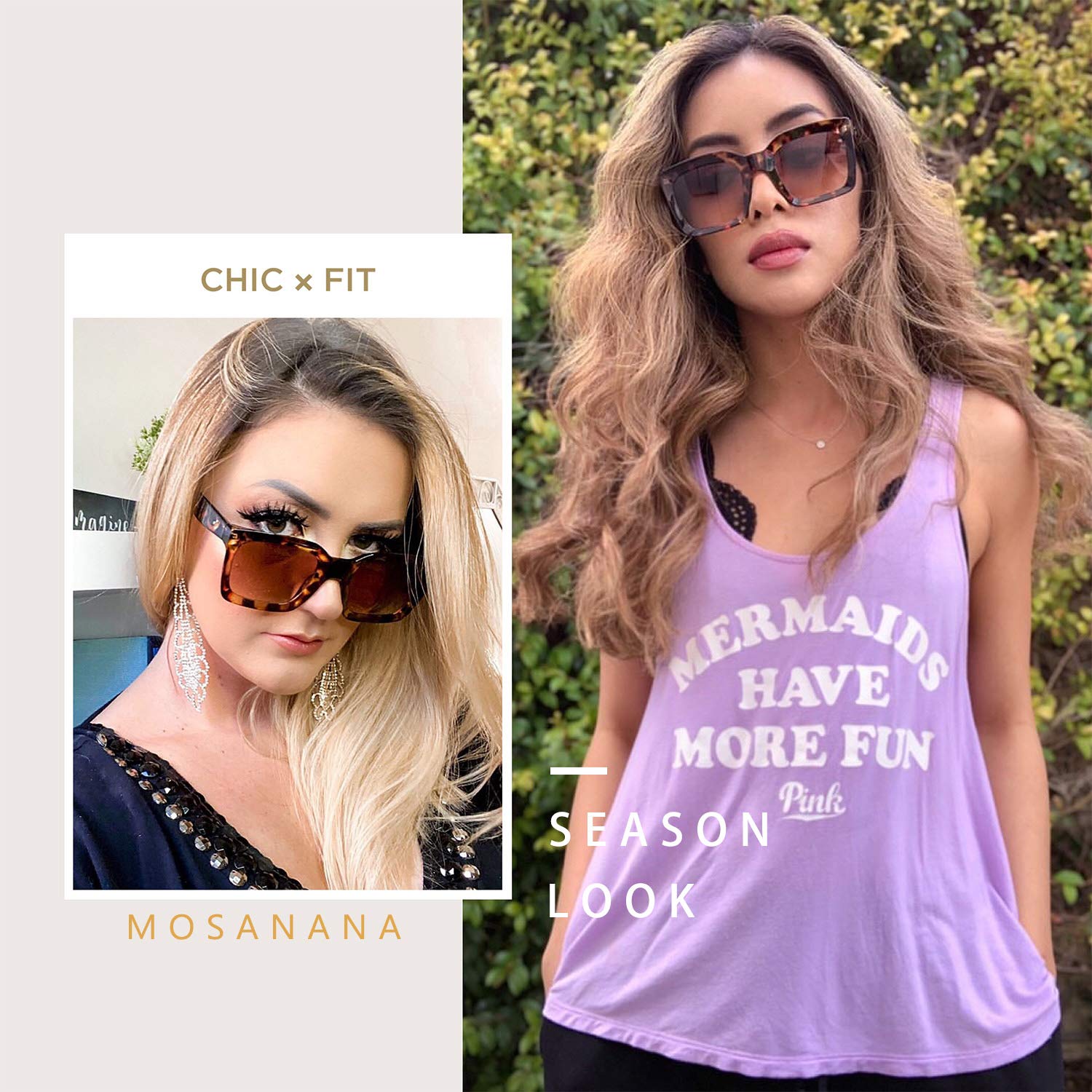 Mosanana Square Sunglasses for Women - Stylish UV Protection Fashion Sunnies MS51805 - Perfect for Beach, Driving & Outdoor Activities
