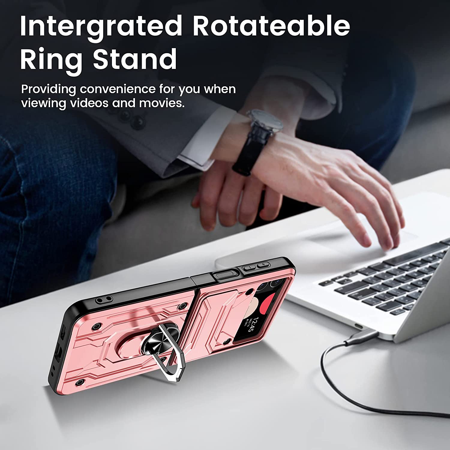 Samsung Galaxy Z Flip 4 Kickstand Case with Slide Camera Protection - Perfect for Hands-Free Viewing & Selfies