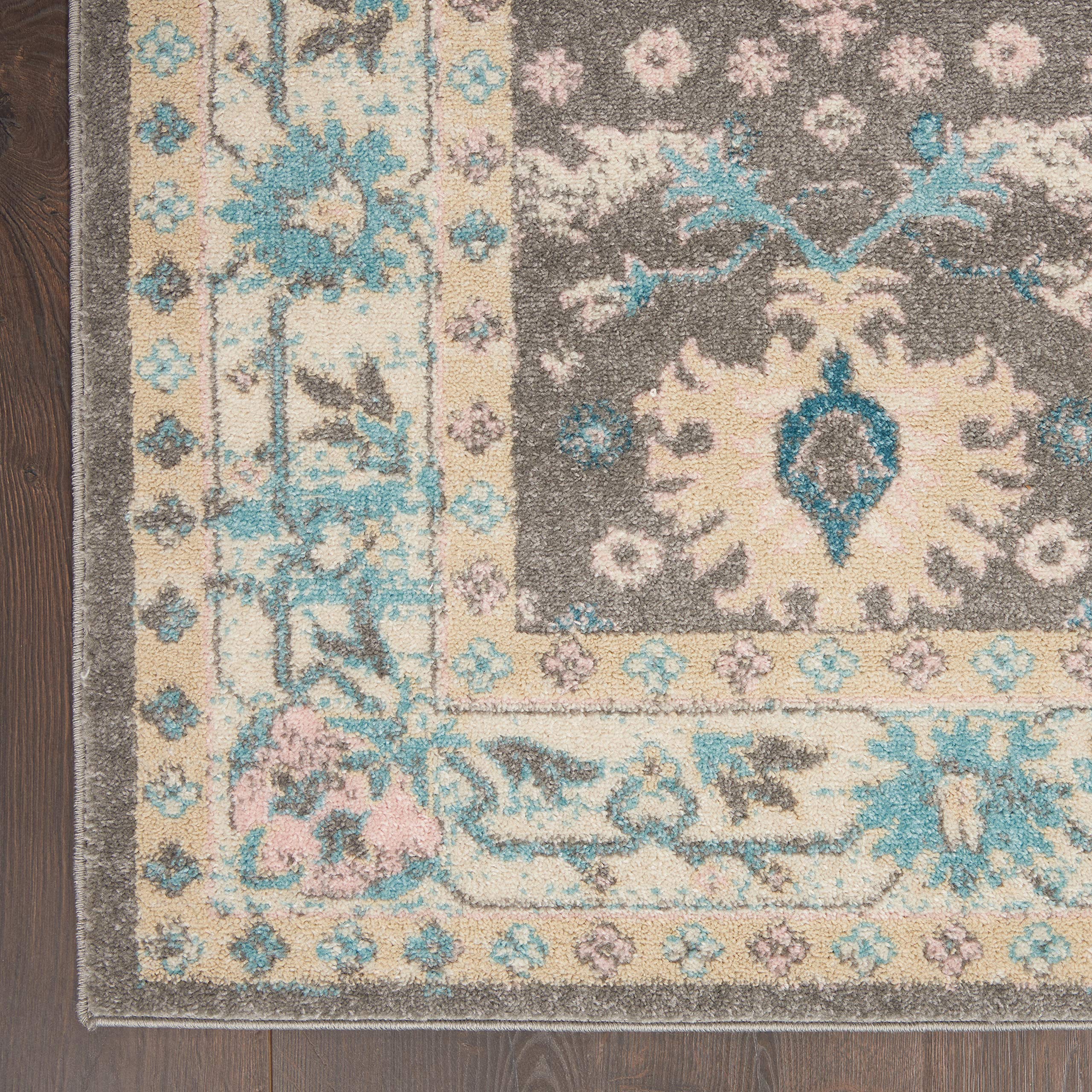 Nourison Tranquil Persian Grey/Pink 4' x 6' Area Rug - Easy Cleaning, Non-Shedding, Soft & Durable - Perfect for Bedroom, Living Room, Dining Room & Kitchen Decor (4x6)