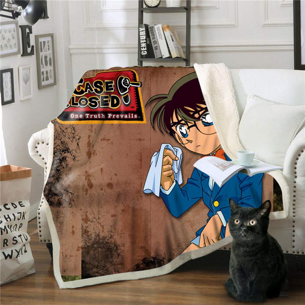 Detective Conan Anime Sherpa Fleece Throw Blanket - Soft Wool Bedspread & Bedding Set (150x200cm) - Perfect for Sofa, Bed, Movie Nights & Anime Fans Gift