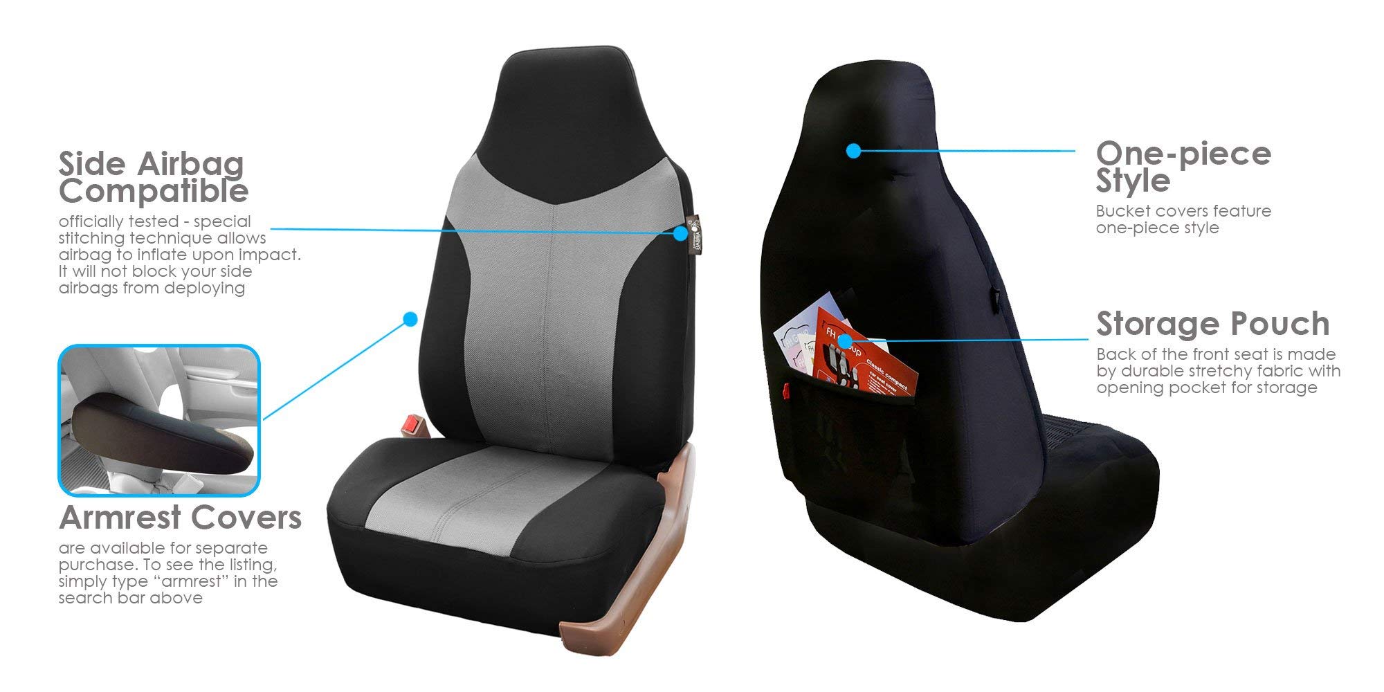 FH Group Universal Fit Automotive Seat Covers - Split Bench Rear & 1-Piece Front Set in Supreme Twill Gray/Black | Compatible with SUVs, Sedans & Small Cars | Airbag Safe & Stylish Protection | Perfect for Daily Commutes, Road Trips & Family Travel