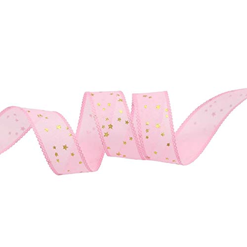 5 Yards 25mm Wide Pink Organza Ribbon for Crafts, Gift Wrapping, Hair Bows & Christmas Decorations - Premium Quality DIY Scarf Ribbon for Party, Wedding, Holiday and Home Decor