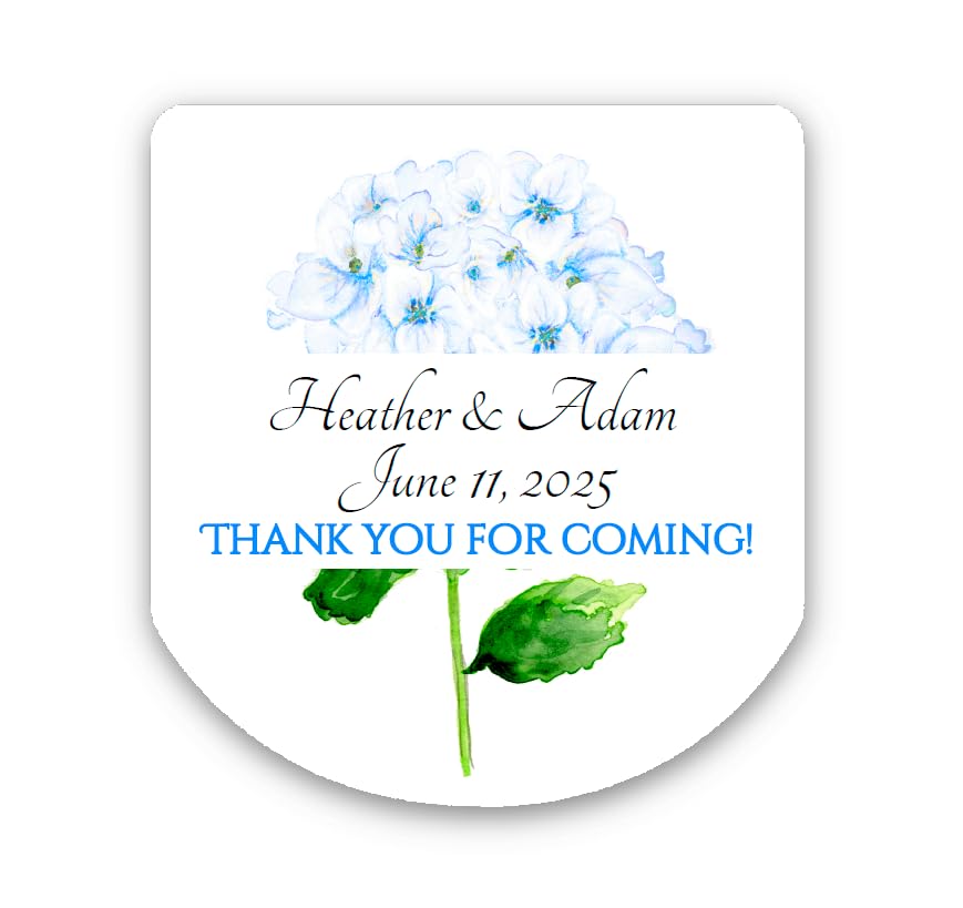 Personalized Blue Hydrangea Floral Wedding Favors - 30 Elegant Hand Sanitizer Sticker Labels for Bridal Showers, Receptions & Special Events (BFL106, Stickers Only) - Perfect for DIY Wedding Decorations, Party Favors & Gift Wrapping