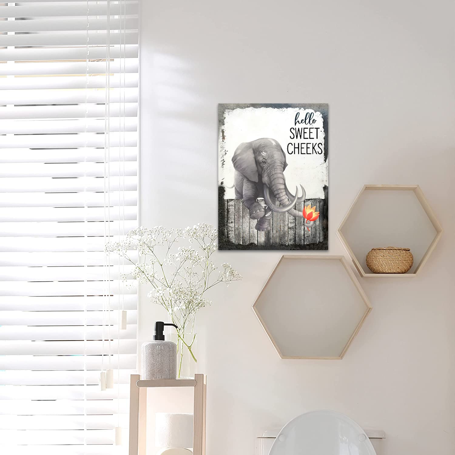 Funny Elephant Canvas Art 12x16 - Farmhouse Bathroom & Bedroom Wall Decor