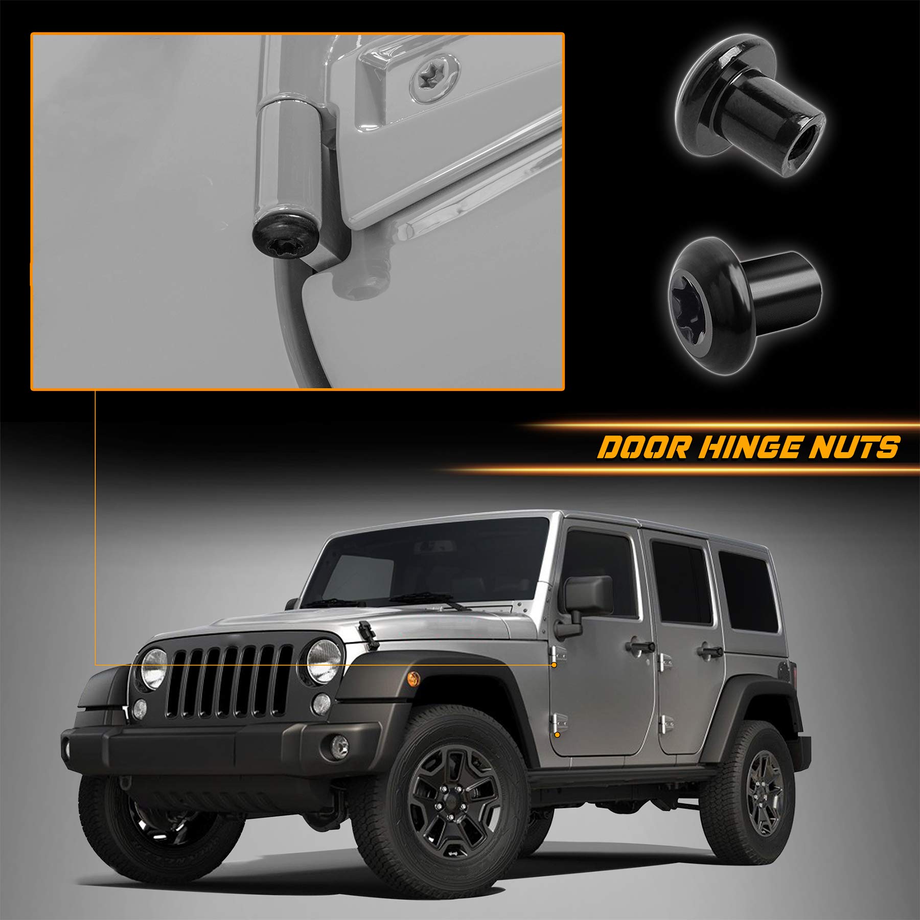 NDRUSH Door Hinge Pin Repair Kit - Anti-Rust Hinge Lock Nuts - Compatible with 2007-2018 Jeep Wrangler JK & JL - Fix Squeaky, Loose Doors for Off-Road Adventures & Daily Driving
