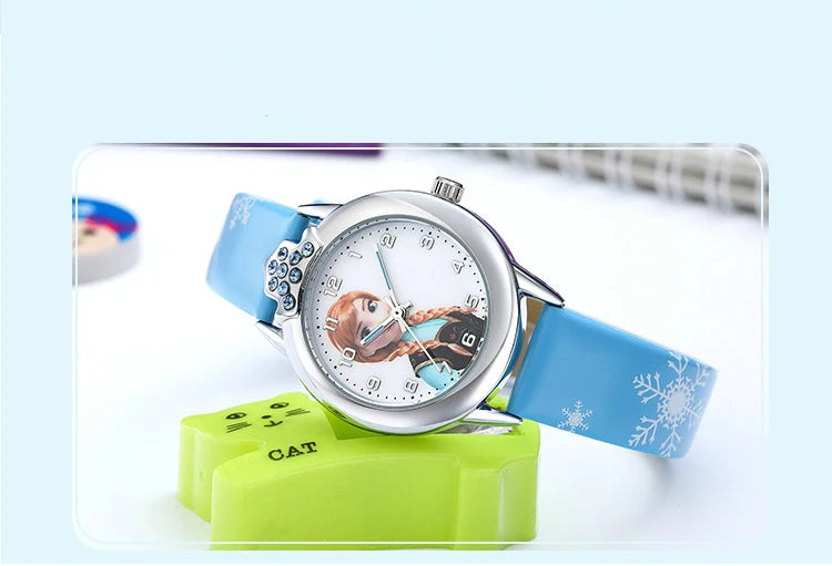 Premium Frozen-Themed Wristwatch for Kids & Collectors - Disney Inspired Elsa Anna Watch - Perfect for Birthday Gifts, Cosplay & Movie Fans (Blue/White)