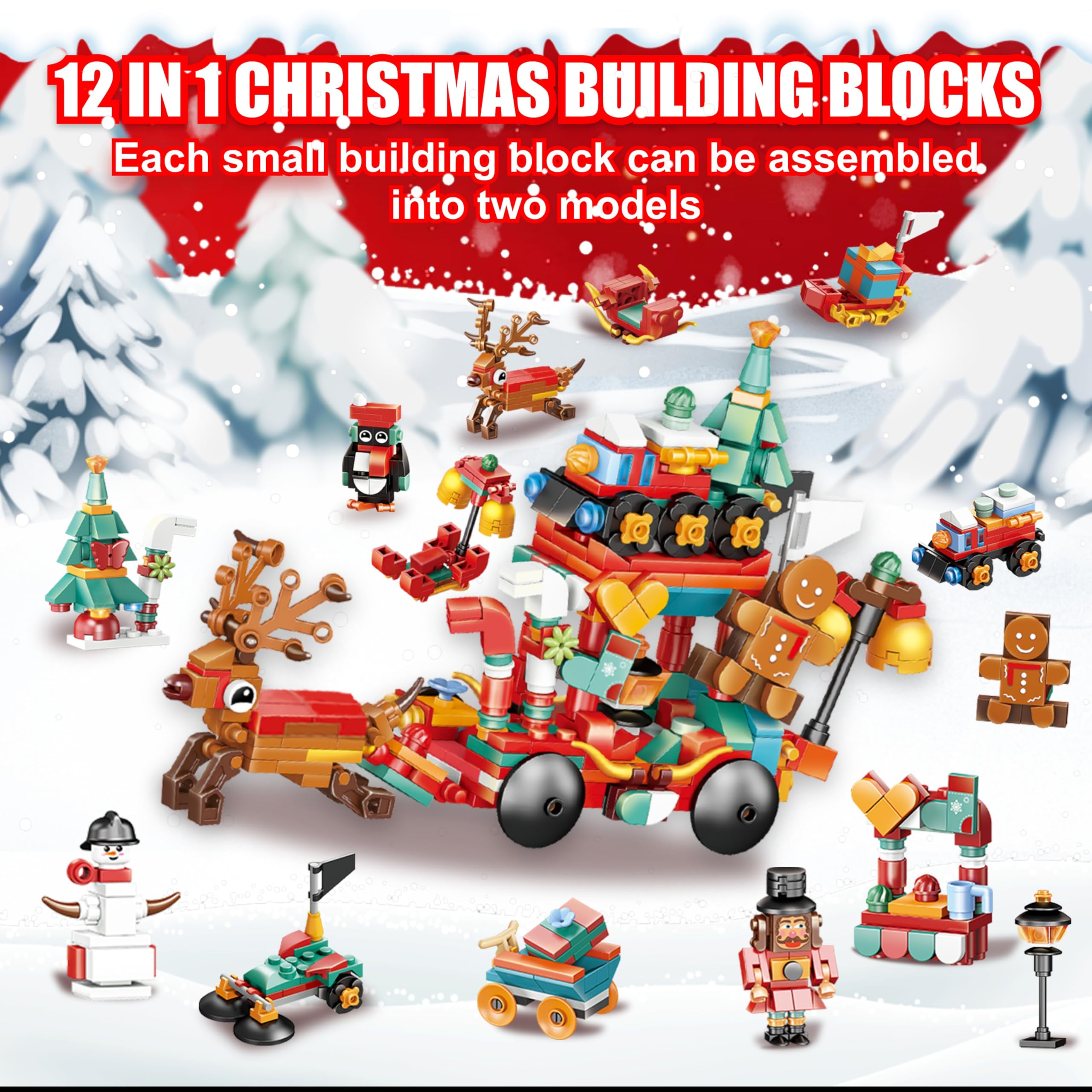 2024 Christmas Advent Calendar Building Blocks Set - 24 Days Countdown Toy with Santa Claus, Dessert House & Elk Sled - 12-in-1 STEM Educational Gift for Boys & Girls | Perfect for Holiday Countdown, Classroom Activities & Family Christmas Traditions