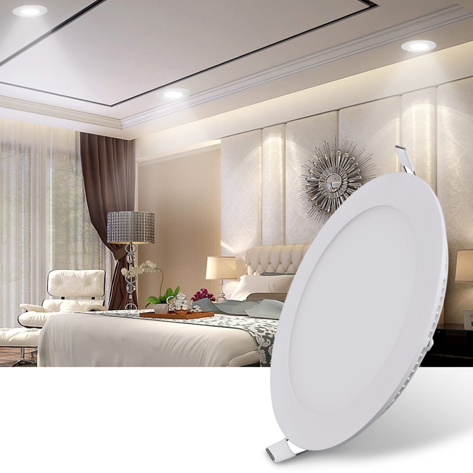 8 Pack 12W LED Flat Panel Round Recessed Downlights - 720 Lumens, 6500K Cool White, Flush Mount Ceiling Lights - Energy Efficient LED Panel Lights for Bathroom, Kitchen, Living Room & Office - AC85-265V Wide Voltage