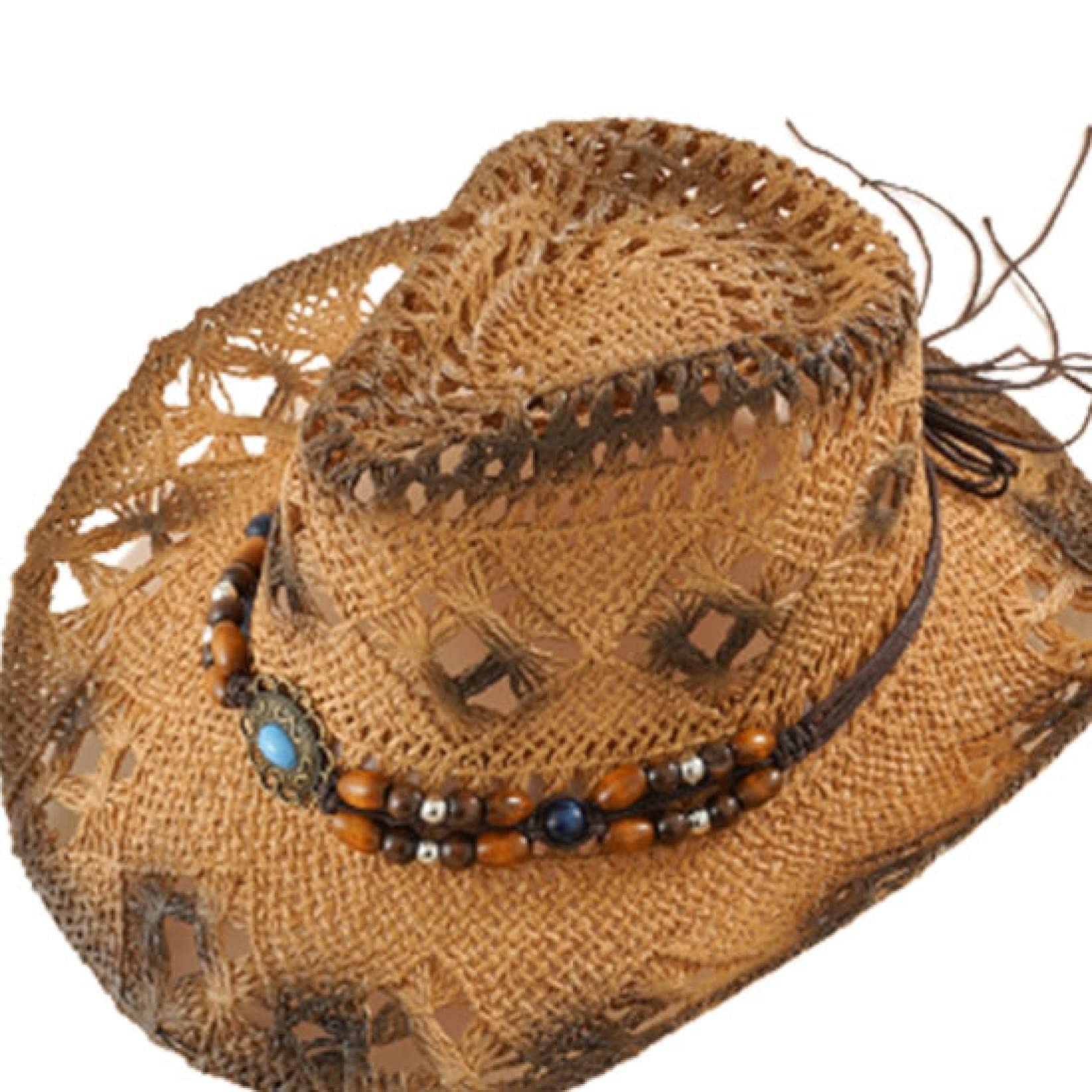 Stylish Cowboy Straw Hat with Beaded Tassel Belt - Western Sun Hat for Men & Women - Perfect for Beach Vacations, Summer Outings & Jazz Festivals