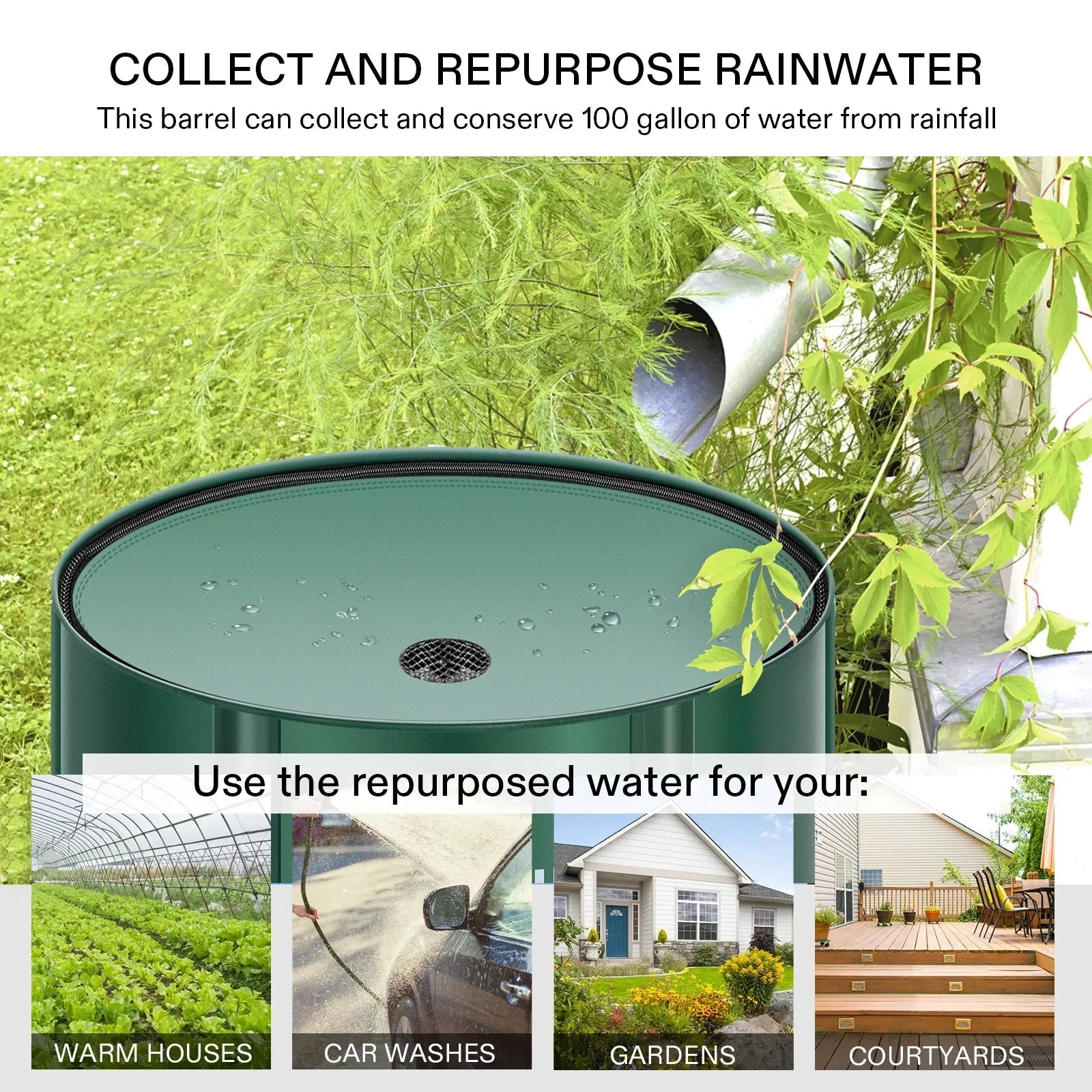 Vivosun 100 Gallon Collapsible Rain Barrel - Water Storage Container for Garden, Lawn & Outdoor Use | Eco-Friendly Rainwater Collection System | Perfect for Irrigation, Emergency Water Supply & Sustainable Living