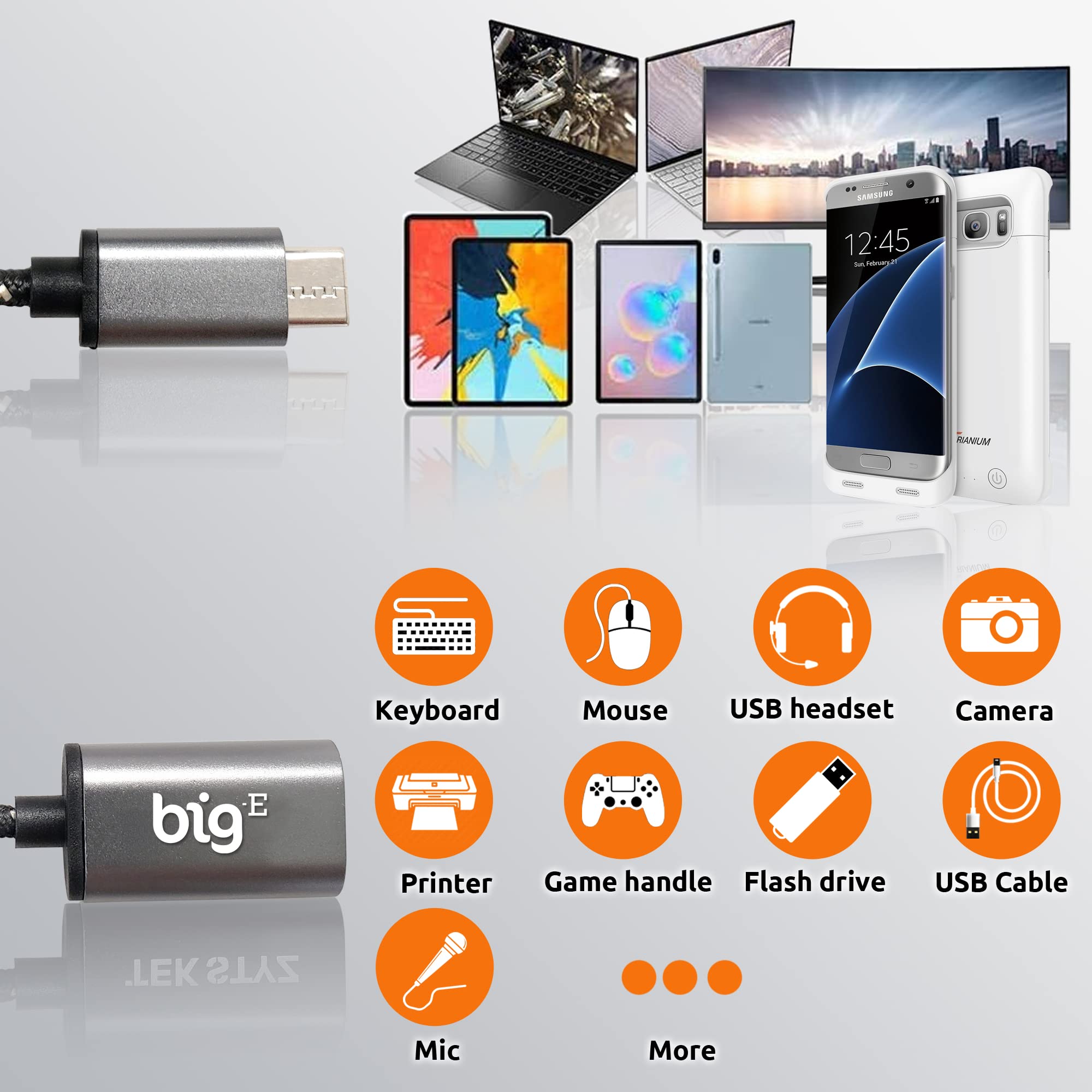 Big-E Turbo 5Gbps USB-C to USB 3.0 Adapter [2 Pack] - USB C Male to USB Female Converter for MacBook Pro/Air, iPad Pro, Dell XPS, BlackBerry KeyOne - Thunderbolt 3/4 & OTG Support - Fast Data Transfer for External Hard Drives, Flash Drives, Keyboards (Gray)
