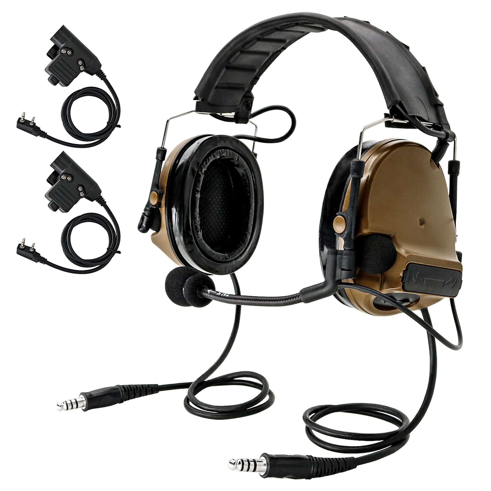 HEARFALCOM Dual Communication COMTA III Tactical Headset with PTT Adapters U94 PTT - Compatible with Baofeng UV-5R & UV-82 Walkie Talkies - Ideal for Airsoft, Hunting, Military Training & Hearing Protection (CB Radio)