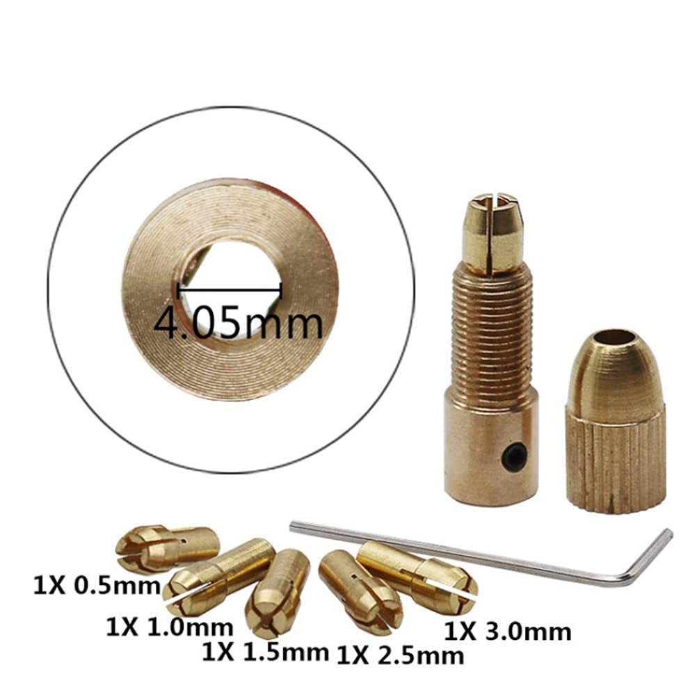7Pcs Multi-Function Micro Self-Tightening Drill Chuck Set - Electric & Hand Drill Clamp for Wood & Brass - Golden (5.05mm) - Perfect for DIY, Woodworking, Jewelry Making & Precision Drilling