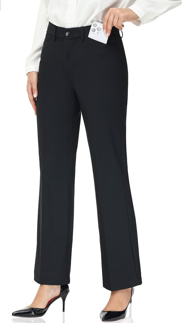 Soojun Women's Comfort Flex Waist Straight Leg Dress Pants - Professional Office Work Pants with Stretch for All-Day Comfort - Perfect for Business, Interviews & Formal Occasions