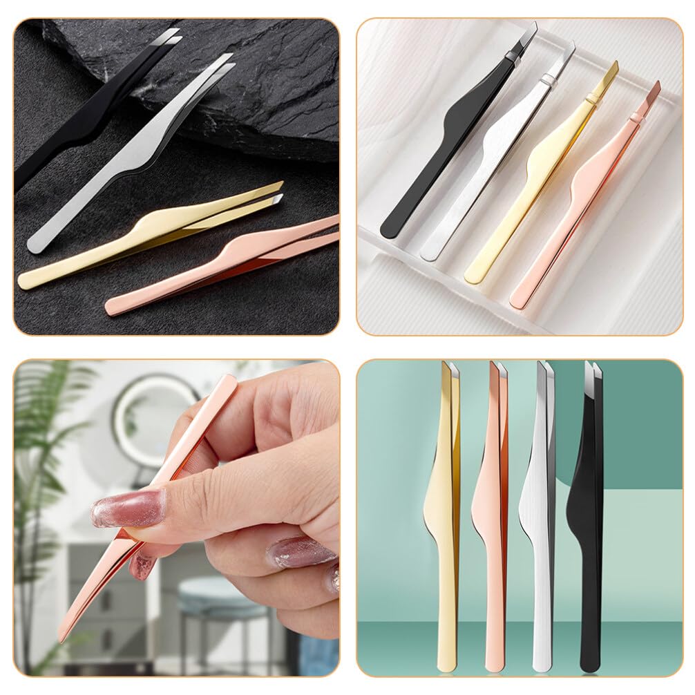 NOLITOY 4-Piece Professional Eyelash Extension Tweezers Set - Stainless Steel Lash Tools for Extensions, Isolation & Eyebrow Shaping | Perfect for Salon & Home Use