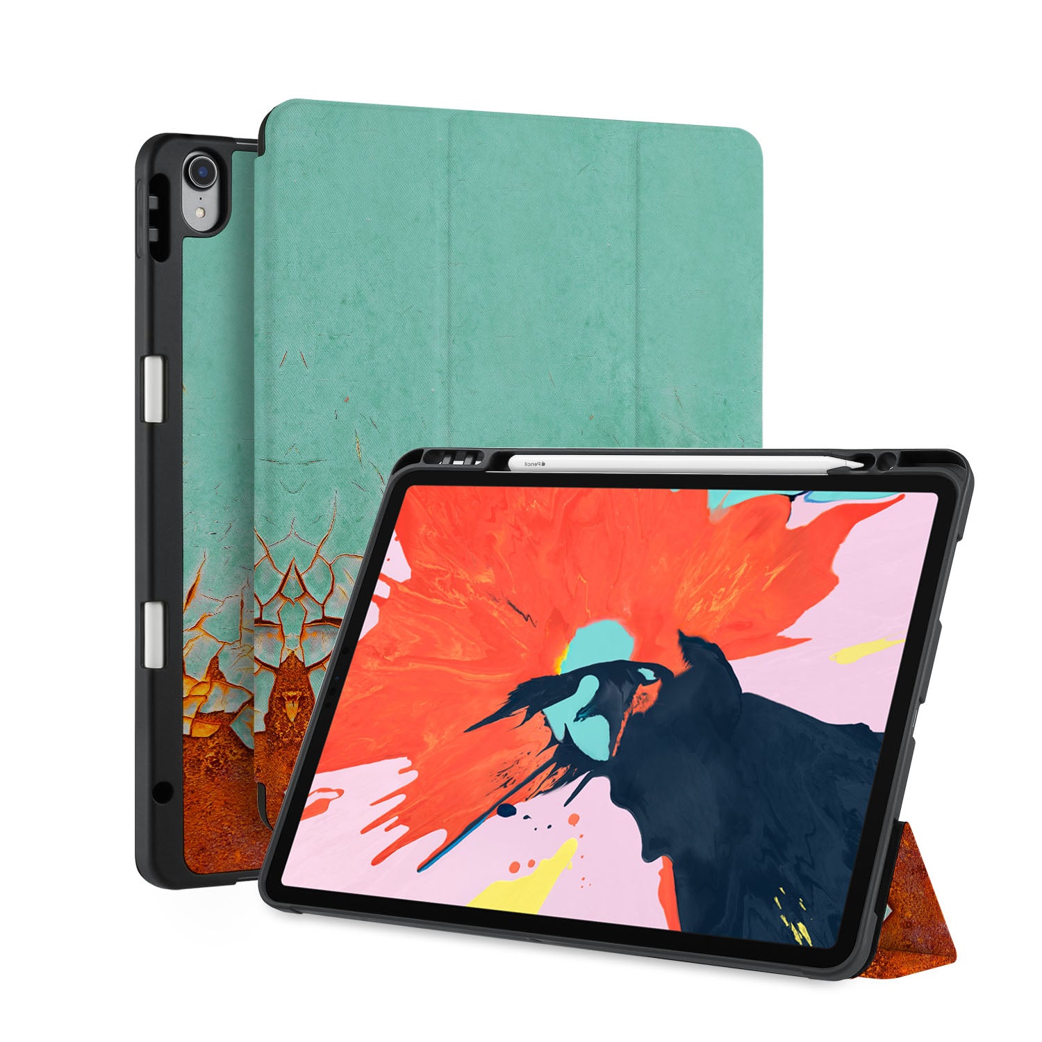 Premium iPad Trifold Case with Rusted Metal Finish - Slim Protective Cover for iPad Air/Pro (6th/5th/4th/3rd Gen) - Perfect for Work, Travel & Everyday Use
