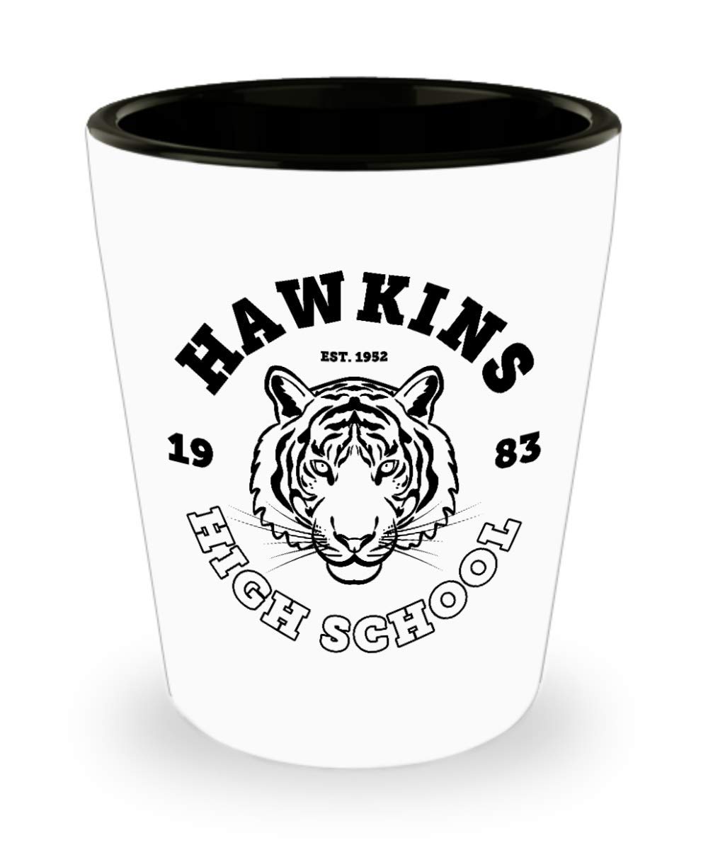 Hawkins High School T-Shirt & Indiana Shot Glass Set - Official Merchandise for Fans and Collectors | Perfect for Gifts, Parties, and TV Show Memorabilia