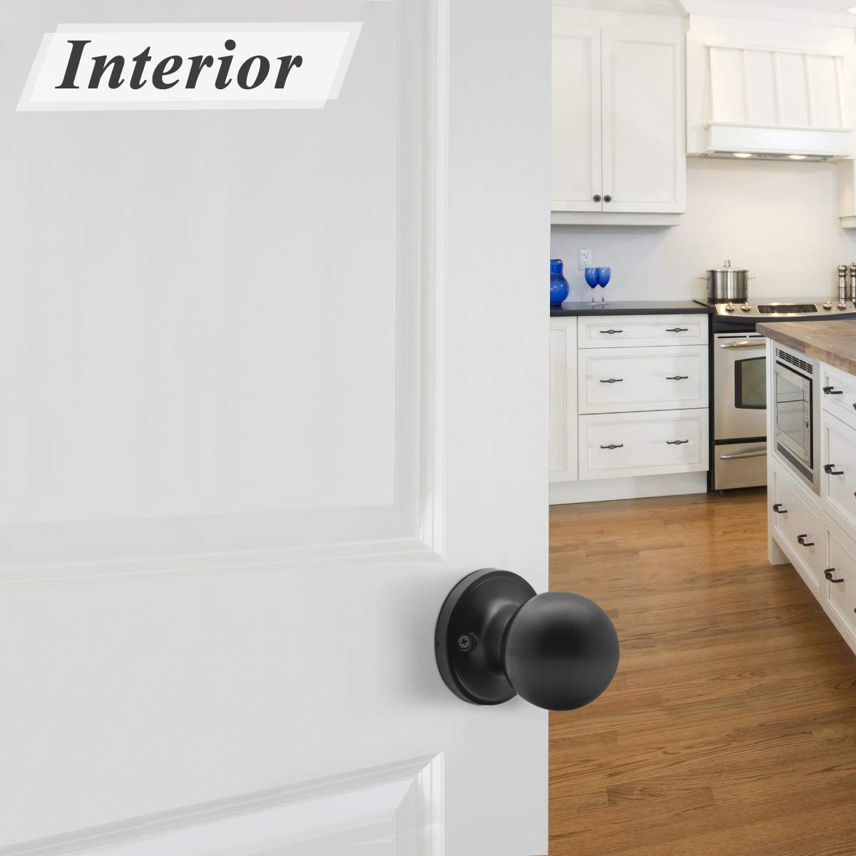 Probrico Black Round Ball Passage Door Knob - Keyless Non-Locking Interior Door Handle for Hallway & Closet (1 Pack) - Perfect for Bedrooms, Bathrooms & Interior Doors
