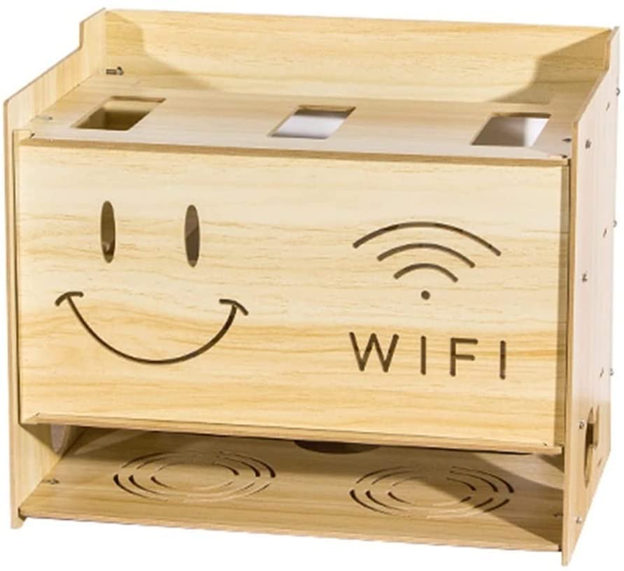Wireless Router Storage Shelf - Wall Mounted Wooden WiFi Router Organizer with Cable Management & Socket Cover - Perfect for Home Office, Living Room, and Bedroom Network Setup