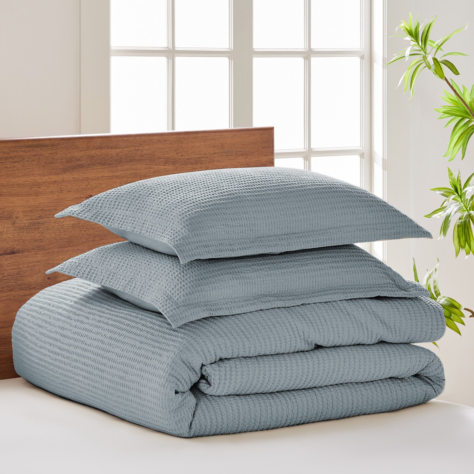 Premium Cloud Waffle Duvet Cover Set - Soft & Breathable Bedding - Queen/King Size - Luxury Textured Bedding for Cozy Sleep & Hotel-Style Comfort