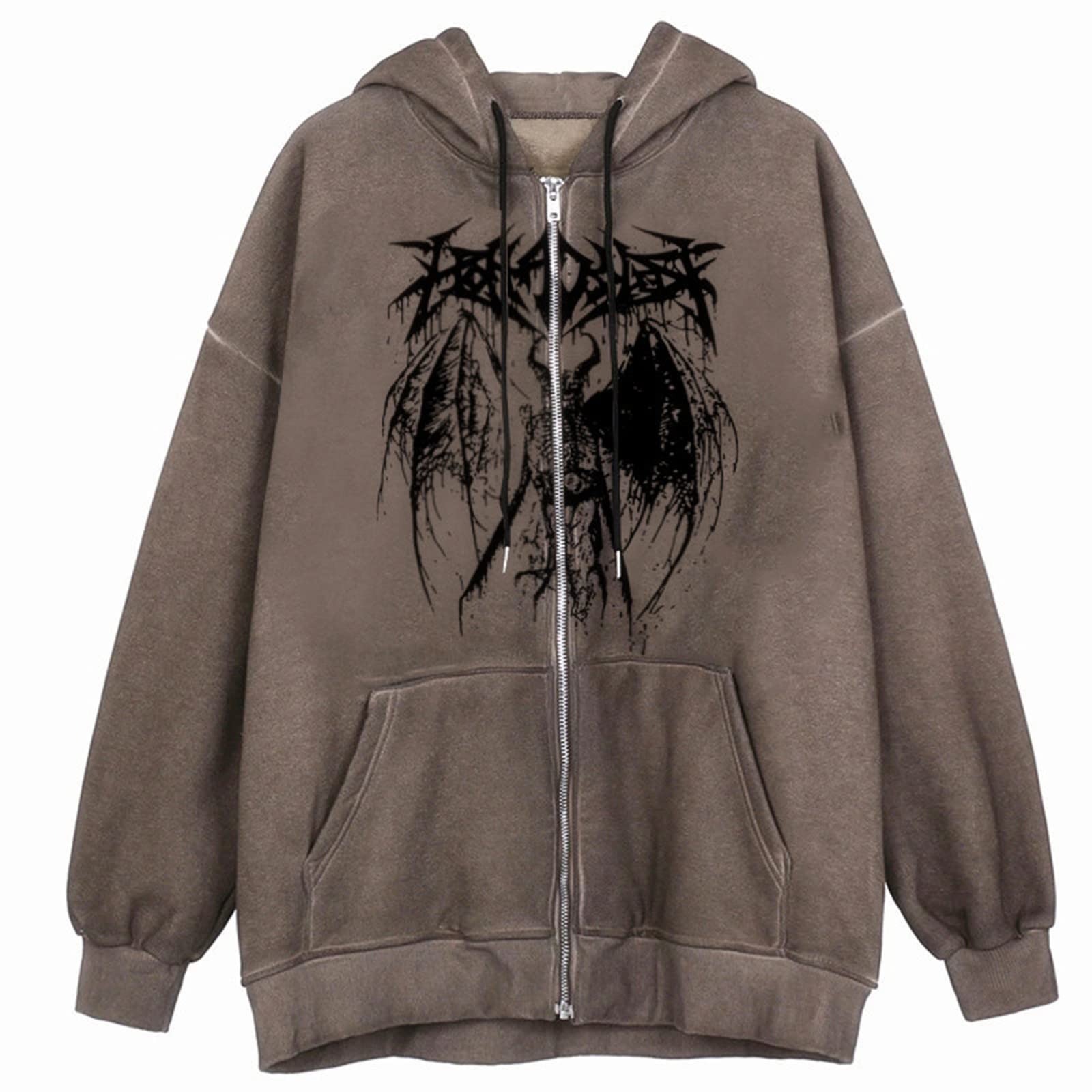Women's Zip Up Hoodie Y2K Gothic Dark Sweatshirt - Oversized Loose Casual Blouse & Spring Dressy Top | Perfect for Streetwear, Layering & Everyday Comfort