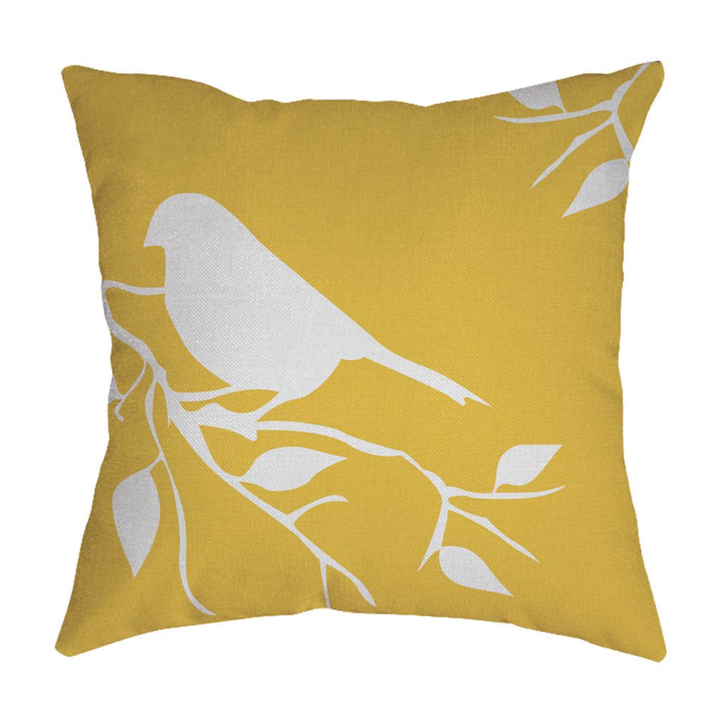 Kalmstore Soft Cotton Linen Pillow Cover - Cute Bird Print Decorative Throw Pillow Case 18x18 Inches (Yellow) for Sofa, Bed, Couch & Home Decor - Perfect for Living Room, Bedroom & Nursery
