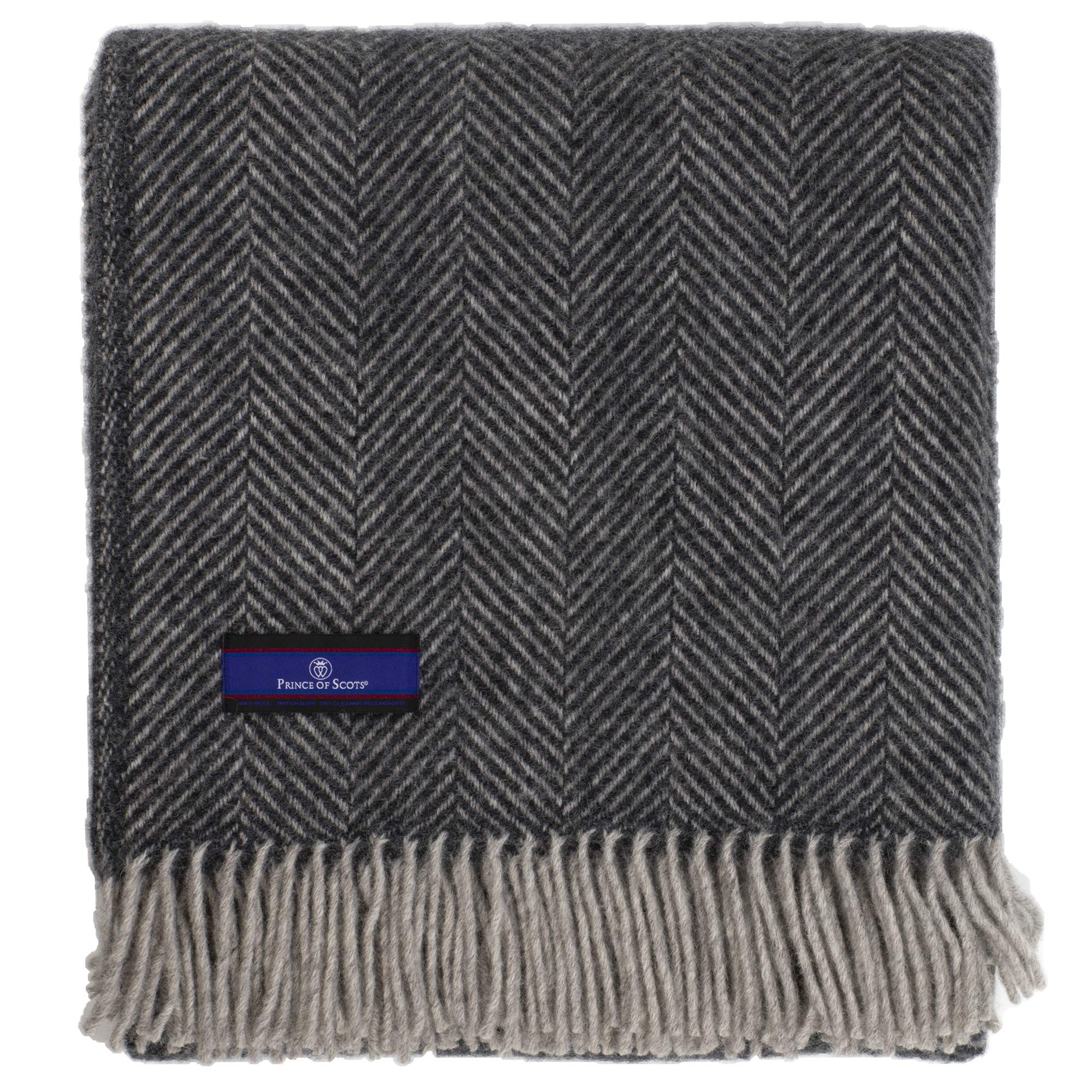 Prince of Scots Highland Tweeds Herringbone 100% Pure New Wool Throw Blanket - Charcoal Gray - Cozy Home Decor for Sofa, Bed & Winter Warmth