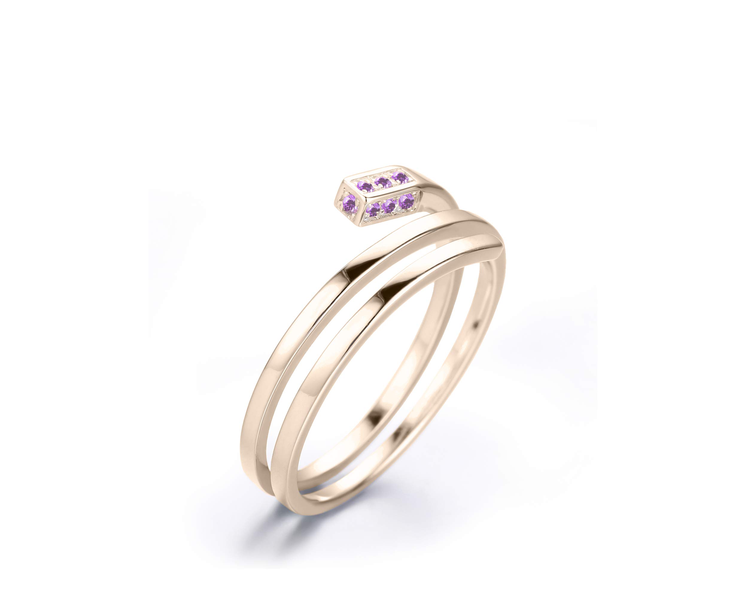 14K Gold Amethyst Engagement Ring - Rectangle Shaped Minimalist Wedding Band, Handmade Promise Ring with February Birthstone for Women | Perfect for Proposals, Anniversaries & Everyday Wear