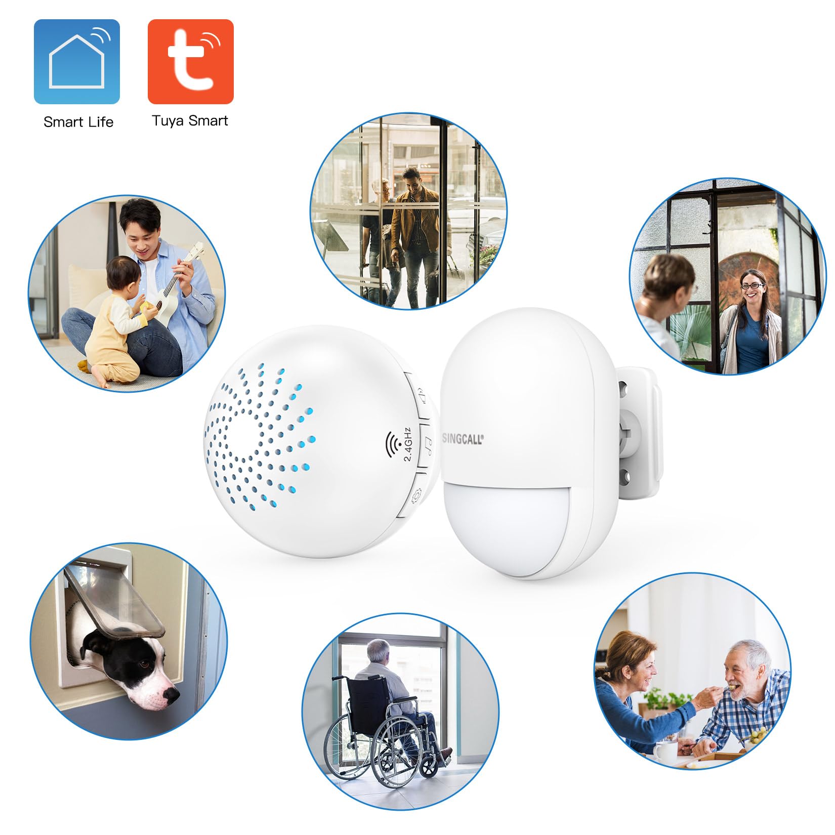 SINGCALL Wireless Motion Sensor Alarm - 2.4G WiFi Smart Home Security System for Driveway, Indoor & Outdoor Use | Motion Detector Alert with Instant Notification | Perfect for Home, Garage, Office & Warehouse Protection