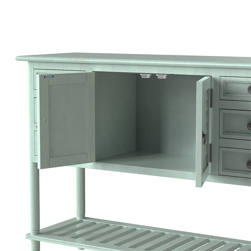 Solid Wood Console Table with 6 Drawers & Cabinet - 45
