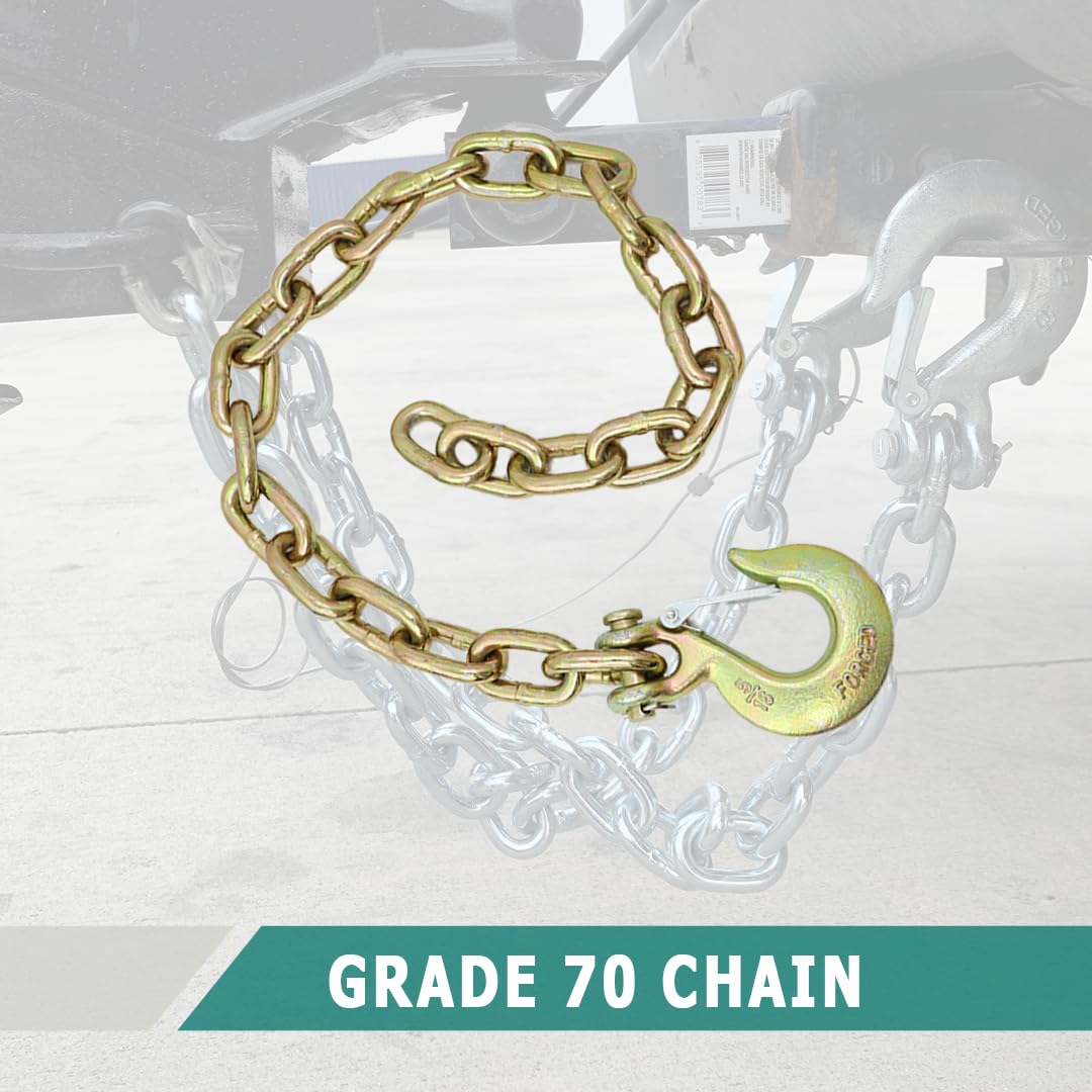 5/16” x 35” Trailer Safety Chains - 2 Pack Grade 70 Transport Chain with Clevis Hooks for Towing, Boat Trailers & Utility Hauling - Heavy Duty Vehicle Accessories