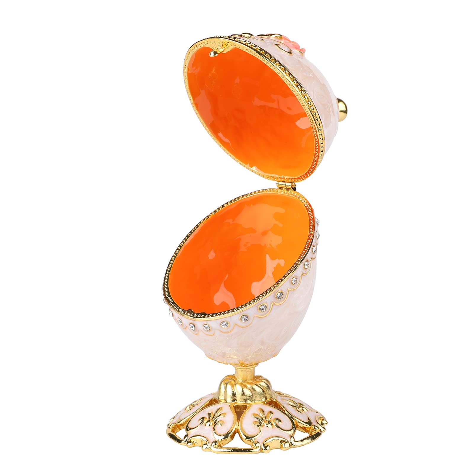 Easter Egg Trinket Box - Hinged Enameled Flower Jewelry Storage Box | Classic Metal Craft Gift for Home Decor & Easter Celebration (White) | Perfect for Easter Gifts, Jewelry Organization, and Home Display