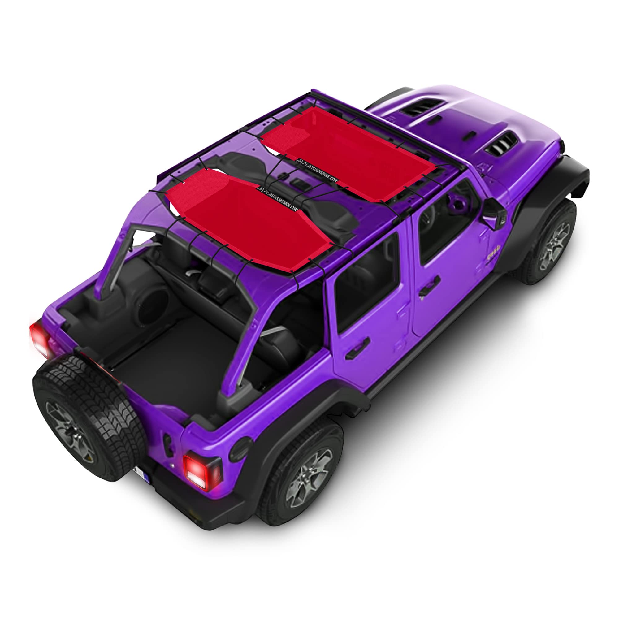 Alien Sunshade for Jeep Wrangler JLU (2018-2023) - Red Front & Rear Mesh Top Cover | UV Protection, Wind & Noise Reduction | Fits Sport, Sport S, Sahara, Rubicon Models | Perfect for Off-Roading, Beach Trips & Summer Adventures