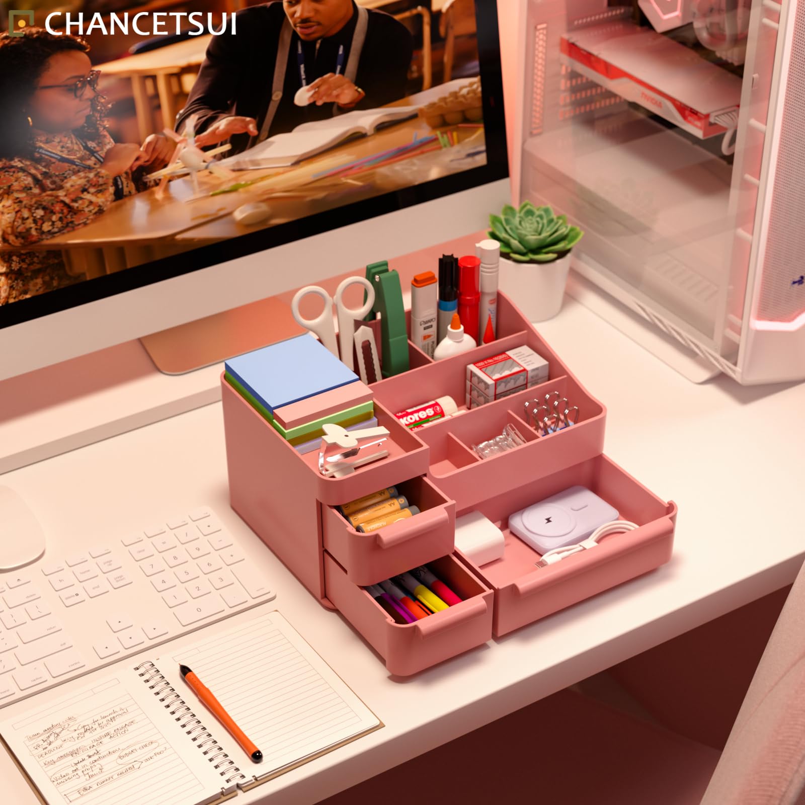 Pink Vanity Makeup Organizer with Drawers - Compact Rectangular Beauty Storage for Brushes, Eyeshadow Palettes & Cosmetics | Perfect for Bedroom Vanity & Bathroom Countertop Organization