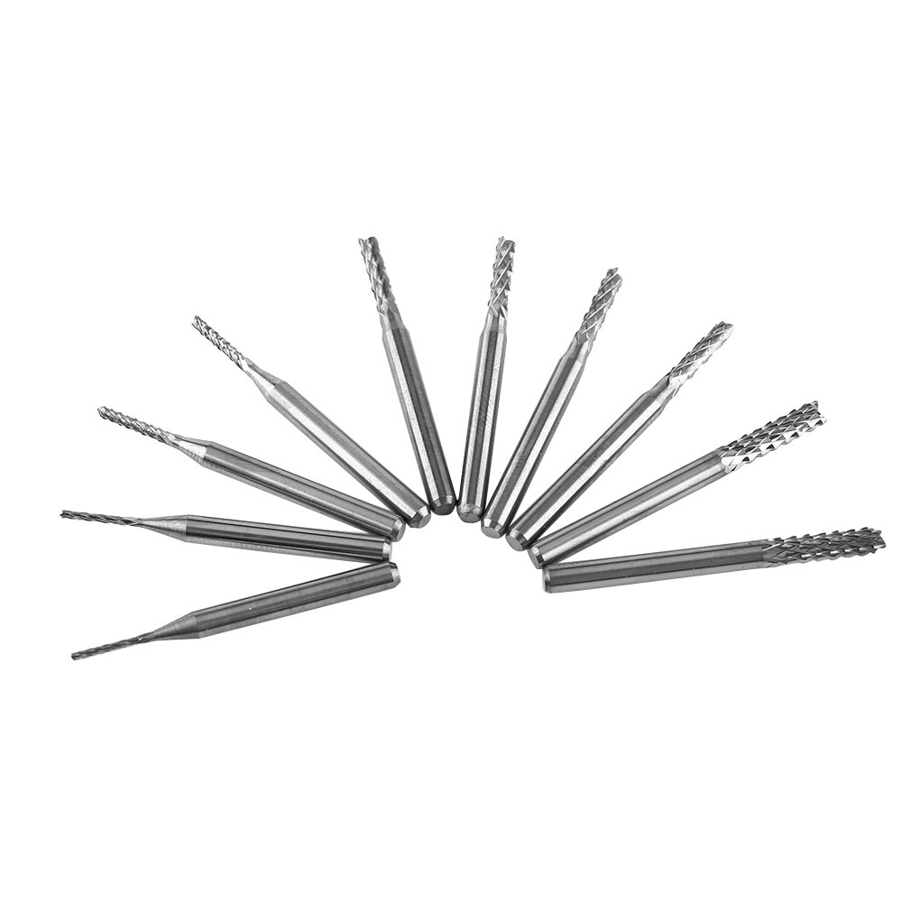 10pcs Tungsten Carbide End Mills - High Precision Engraving Bits & Milling Cutters for Circuit Boards, Plastics & Stainless Steel - Ideal for PCB Fabrication, DIY Projects & Industrial Machining