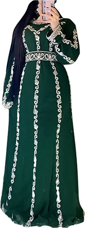 ADIBA CREATION Moroccan Kaftan Dress for Women - Elegant Dubai Farasha Abaya Cover Up, Long Sleeve Maxi Gown, Medium Size, Emerald Green | Perfect for Eid, Wedding, Party & Special Occasions